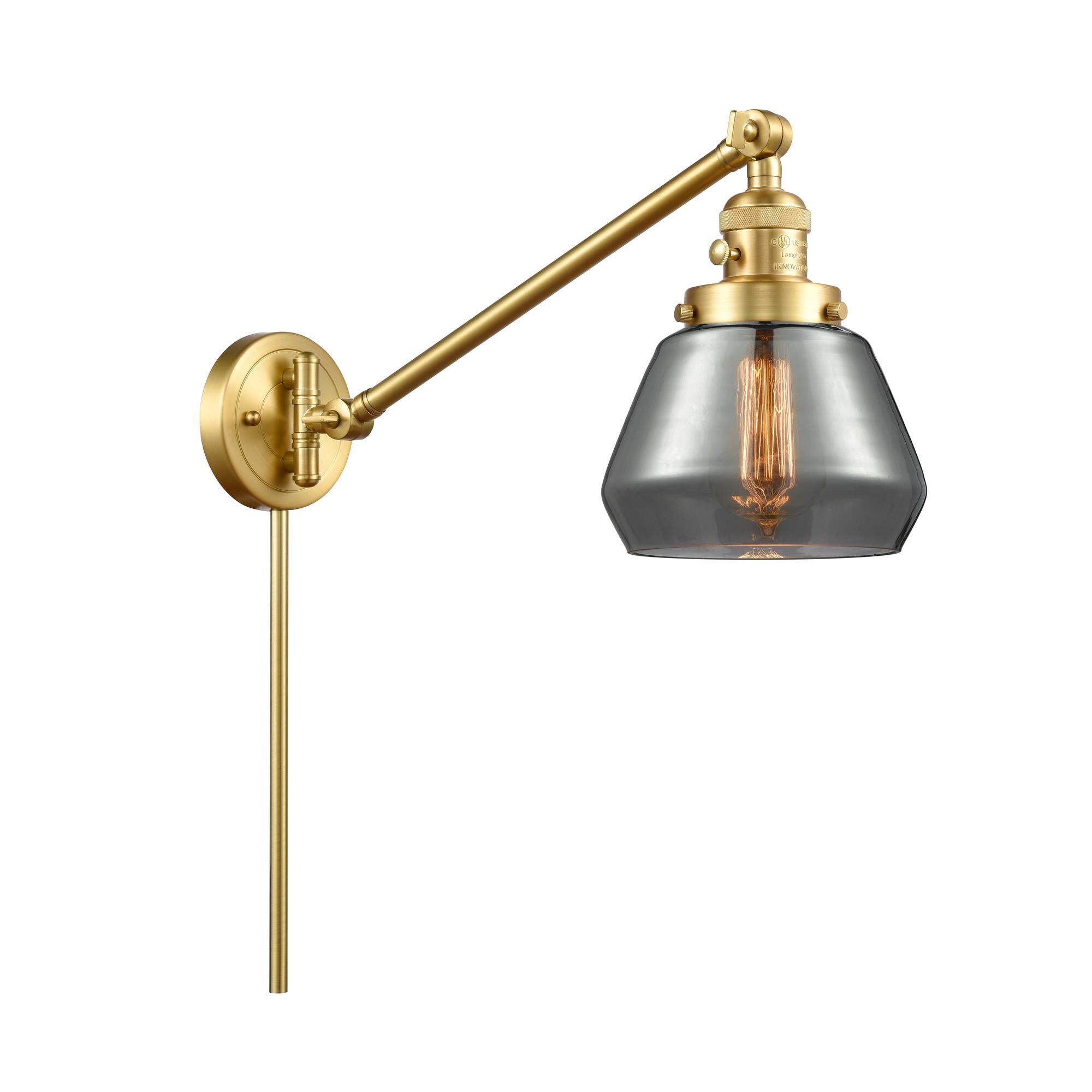 Shown in Satin Gold finish and Plated Smoke Fulton glass