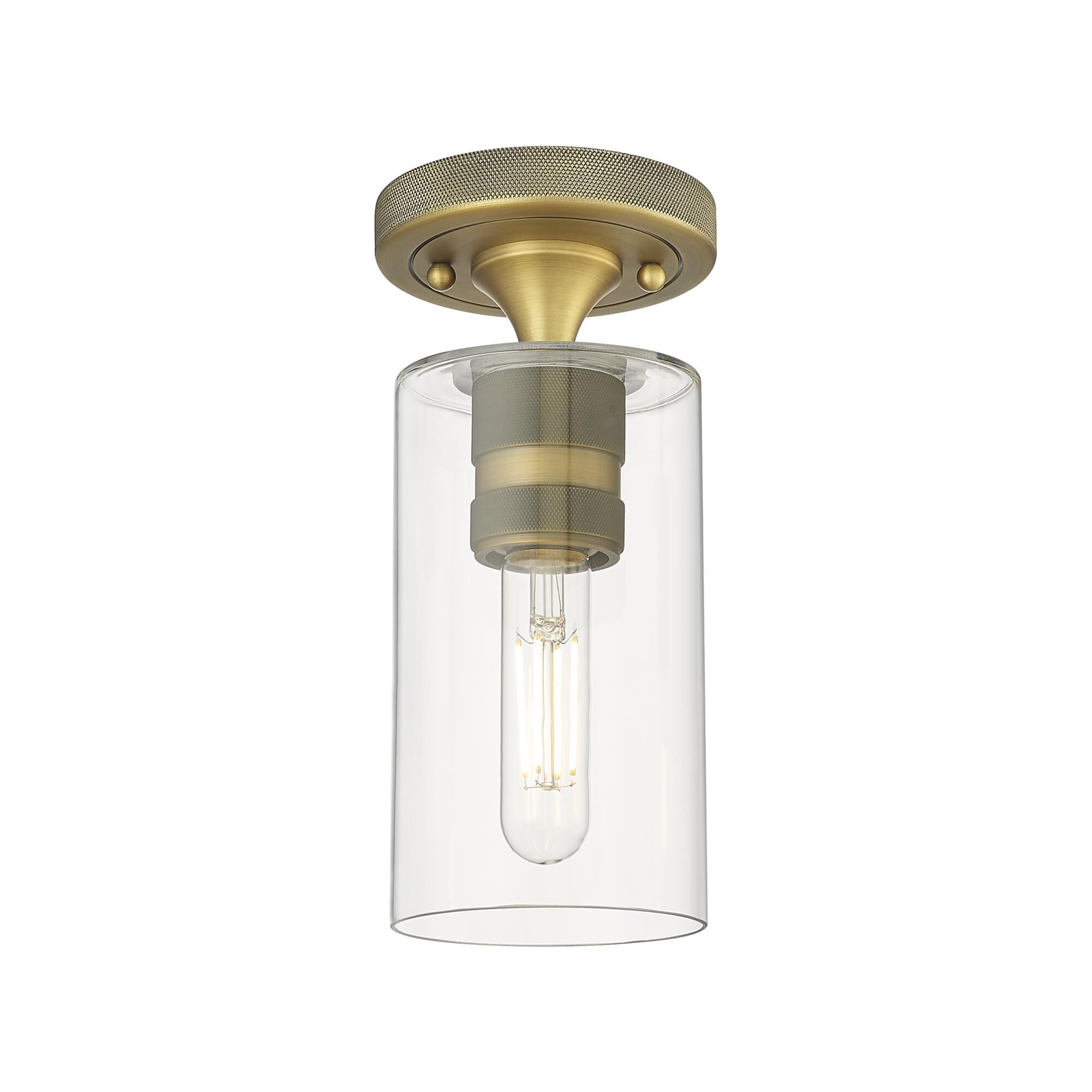 Shown in Brushed Brass finish and Clear glass and Clear Glass shade