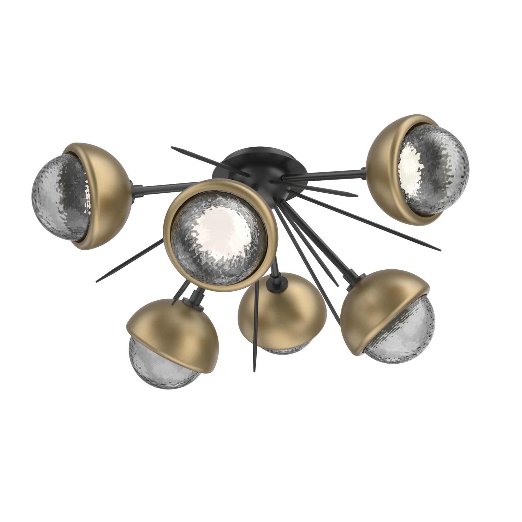 Shown in Matte Black finish and Smoke glass and Gilded Brass accent