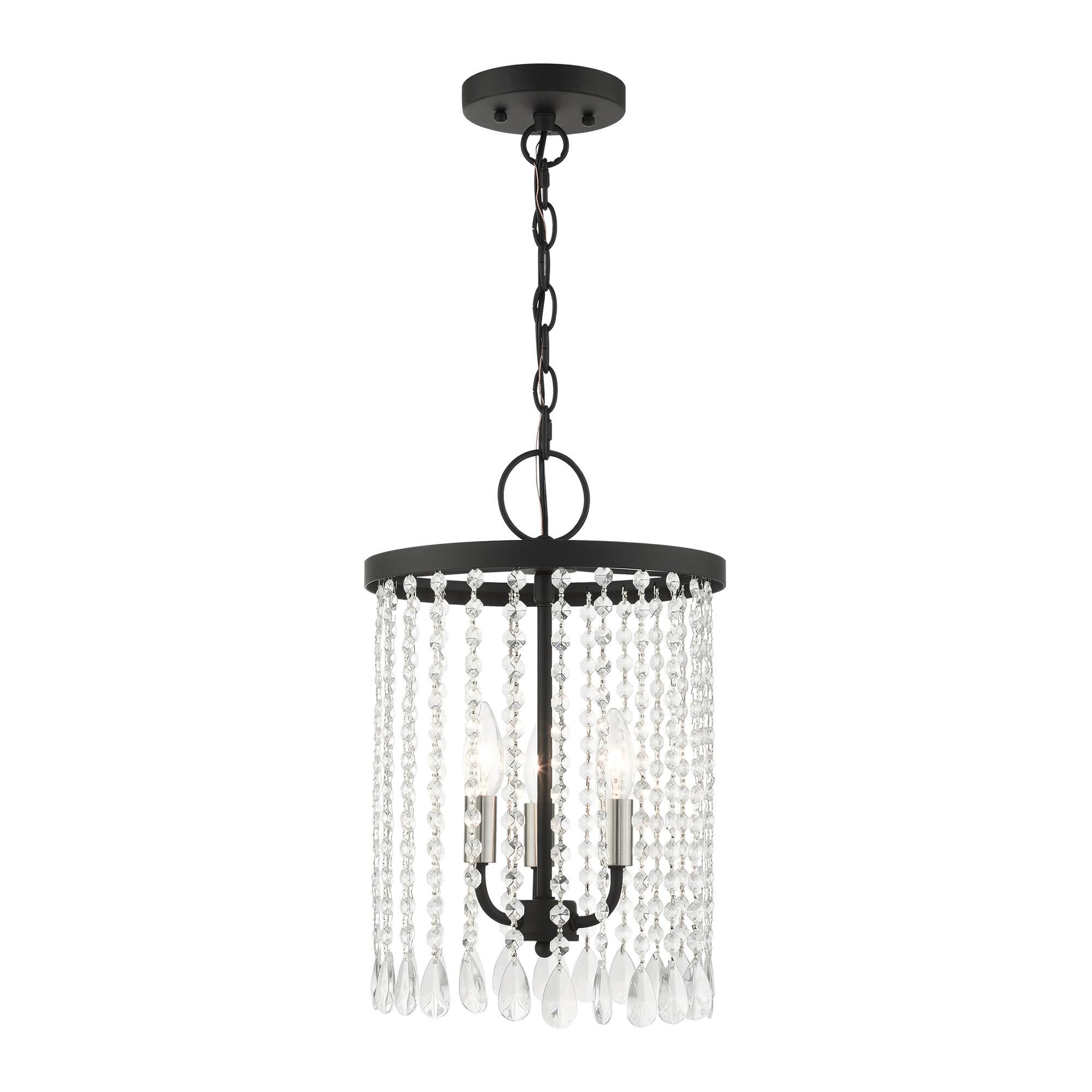 Shown in Black finish and Hand Assembled Crystal Shade glass