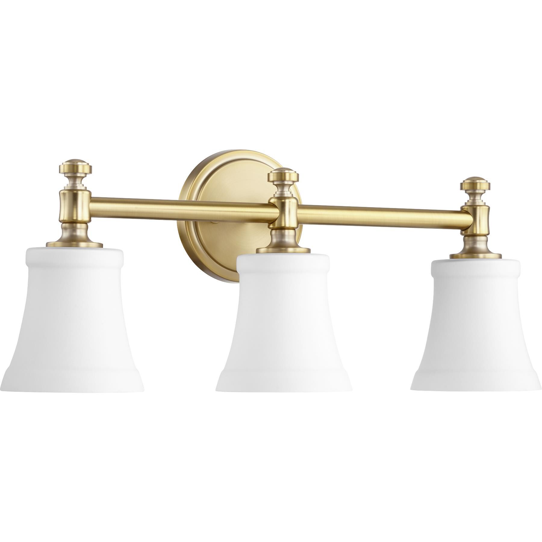 Shown in Aged Brass with Satin Opal finish and Satin Opal shade