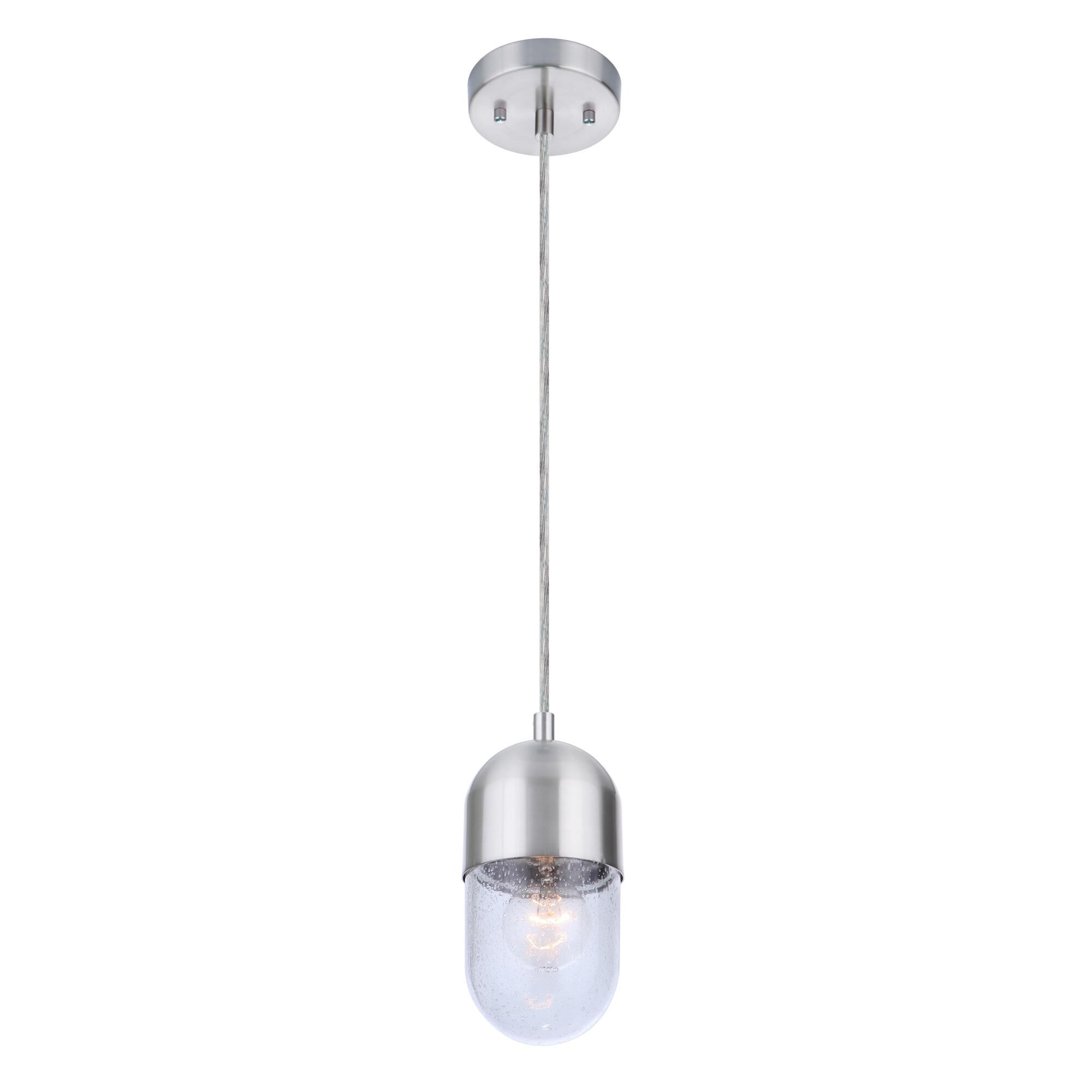 Shown in Brushed Polished Nickel finish and Clear Seeded glass and Glass shade