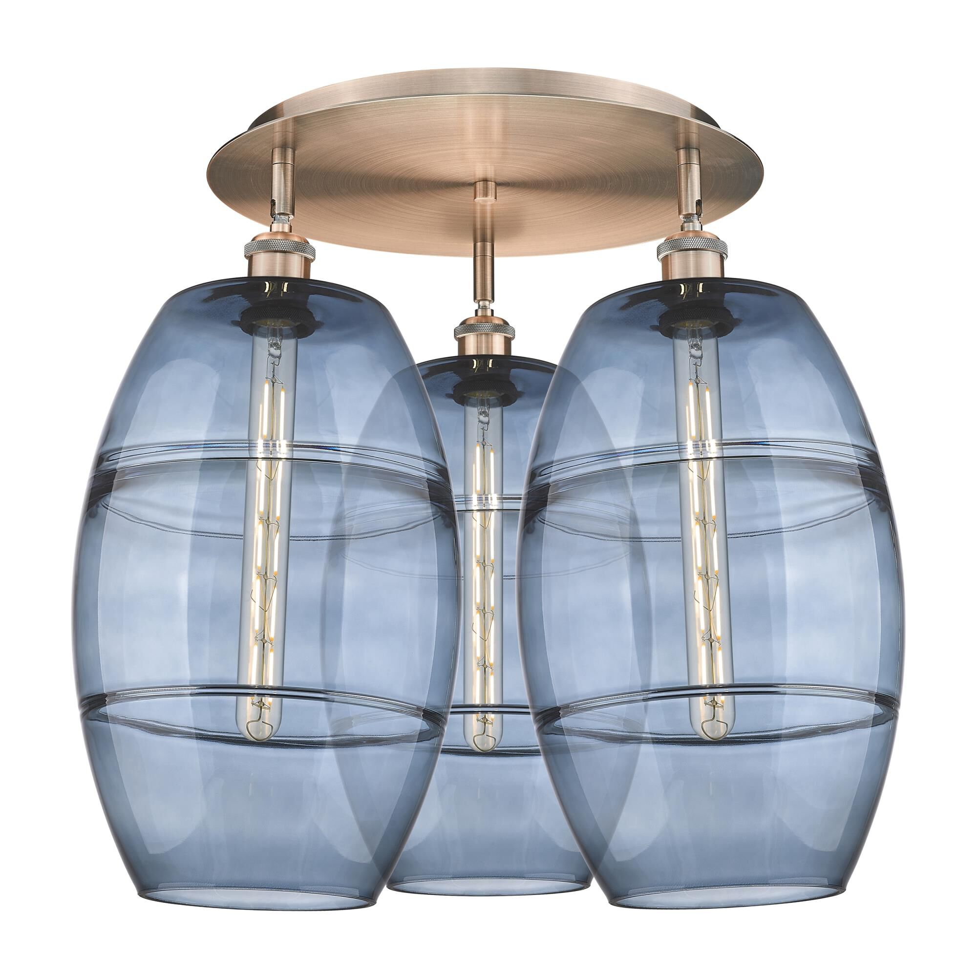 Shown in Antique Copper finish and Princess Blue glass