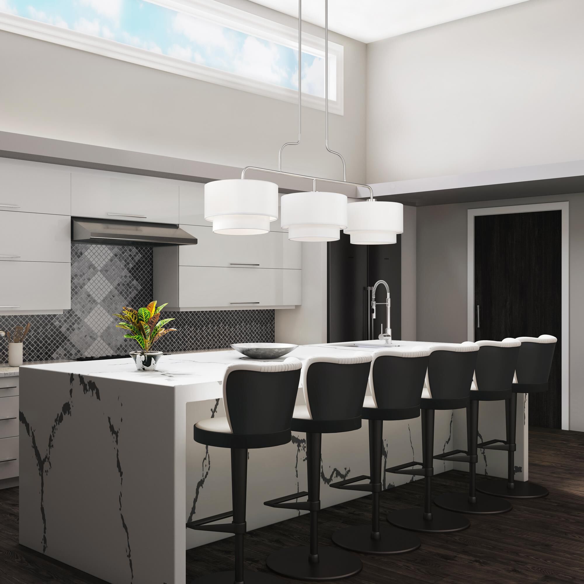 Shown in Brushed Nickel finish and Hand Crafted Off-White Fabric Hardbacks with White Fabric Inside shade