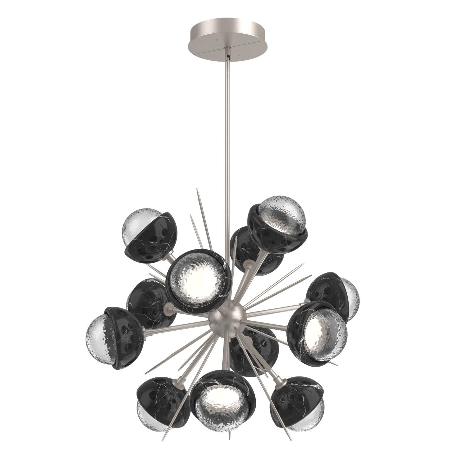 Shown in Beige Silver finish and Clear glass and Black Marble accent