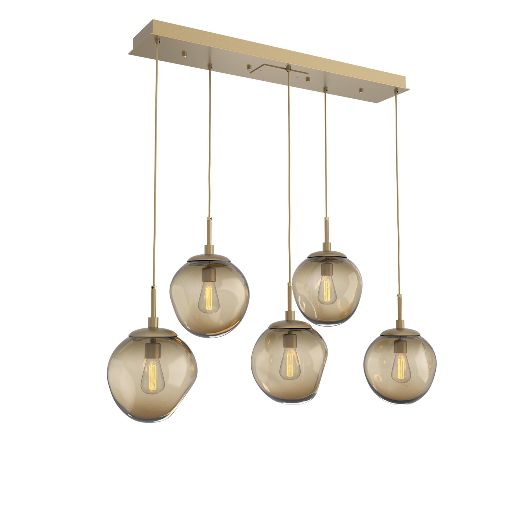 Shown in Gilded Brass finish and Blown Bronze glass