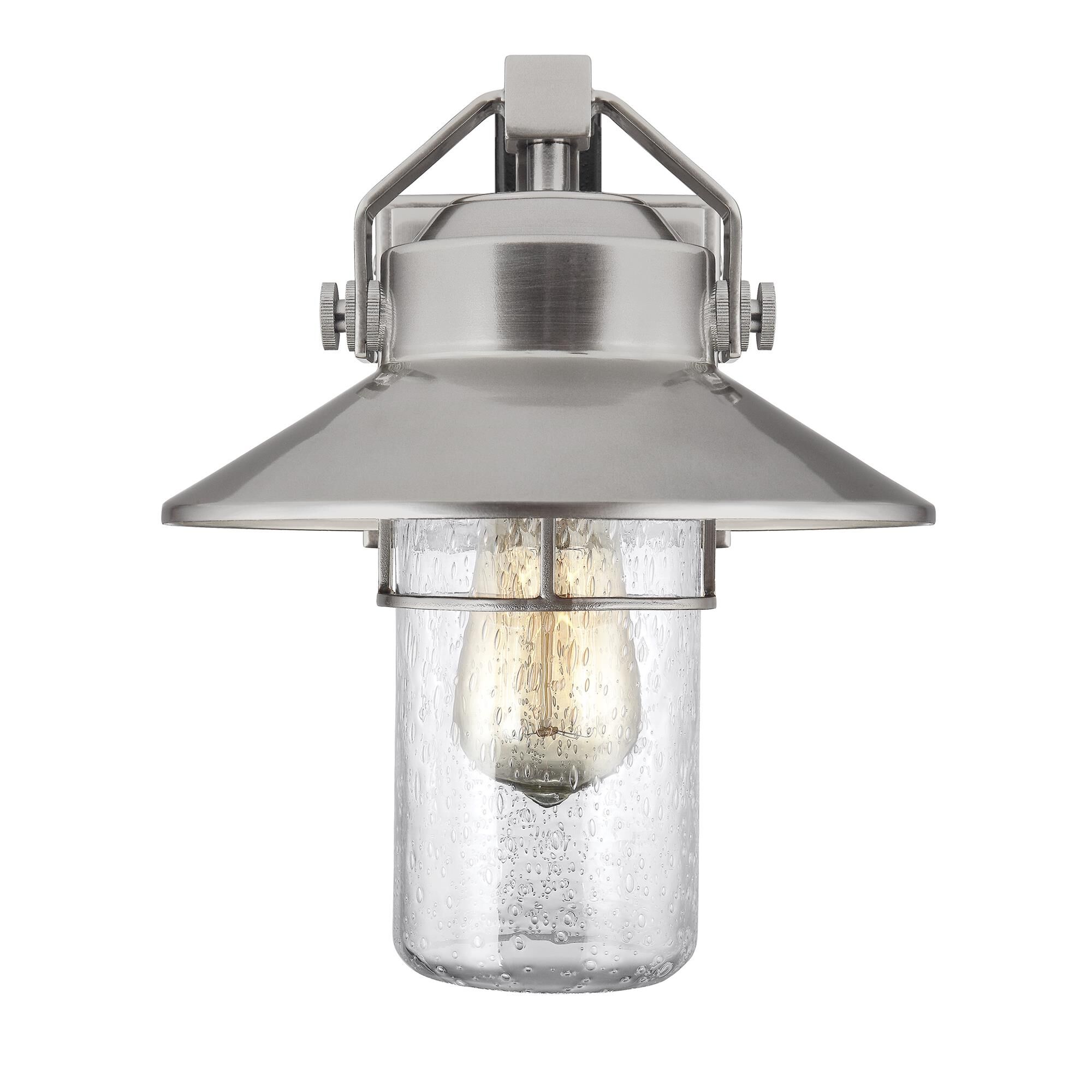 Shown in Painted Brushed Steel finish and Clear Seeded glass