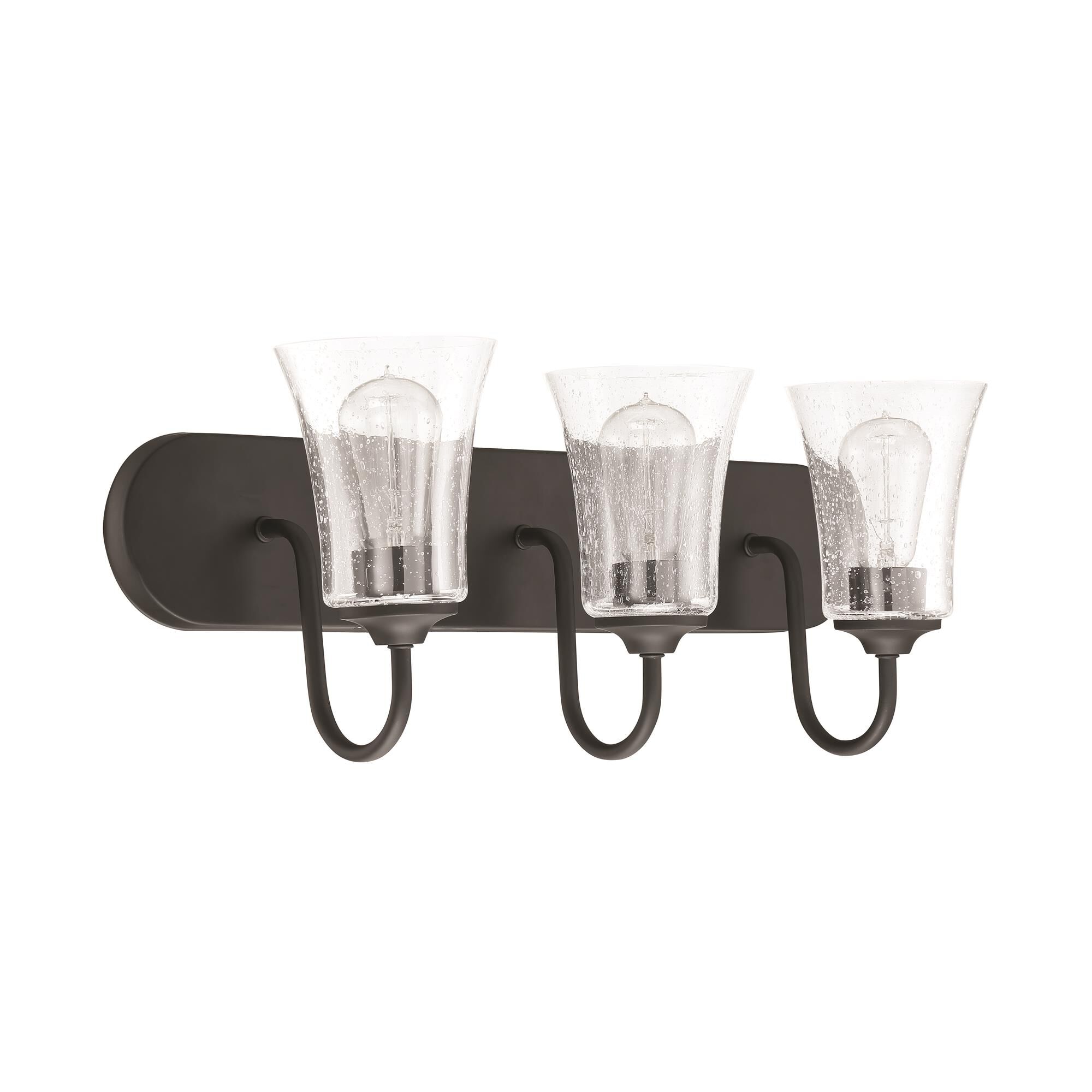Shown in Flat Black finish and Clear Seeded glass and Glass shade