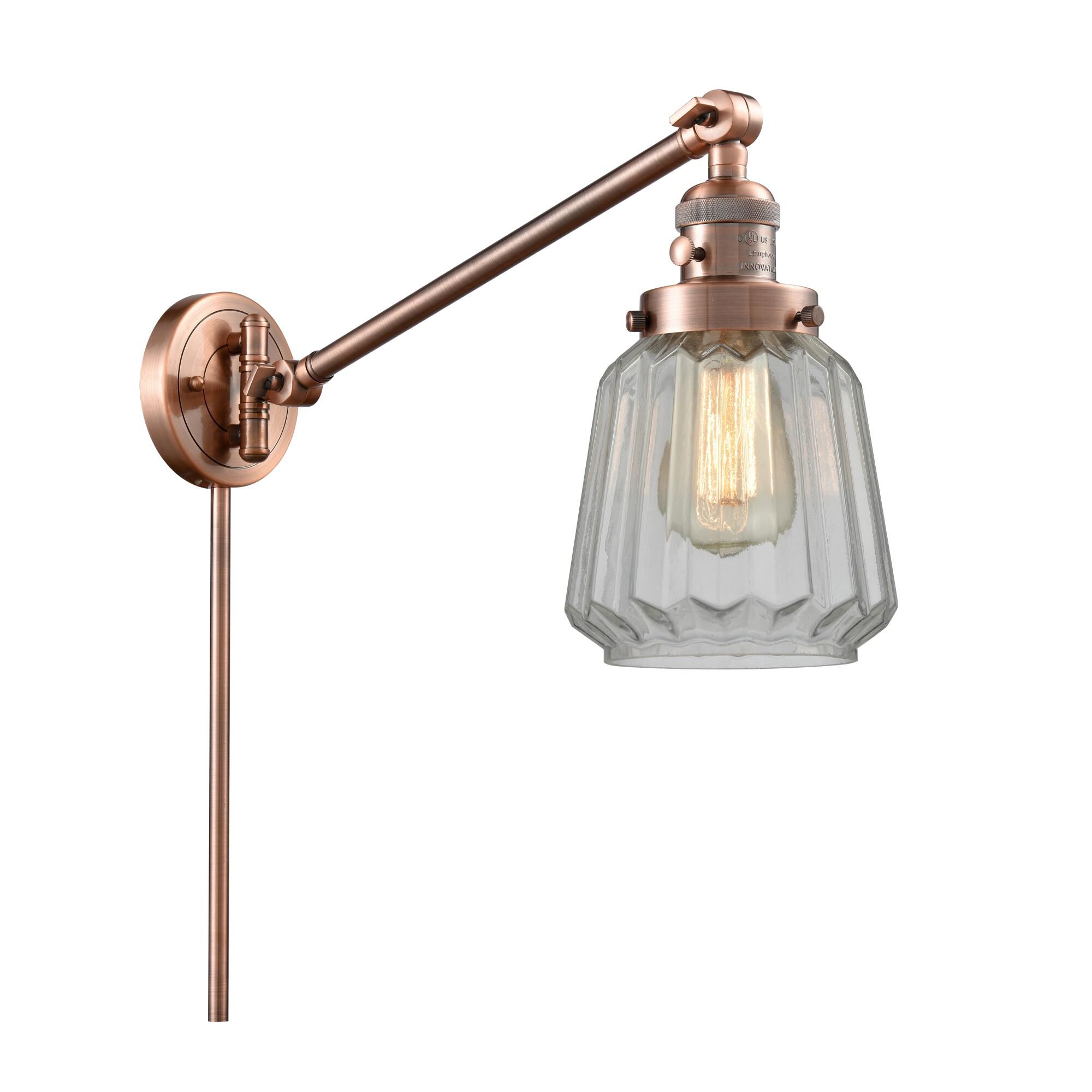 Shown in Antique Copper finish and Clear glass