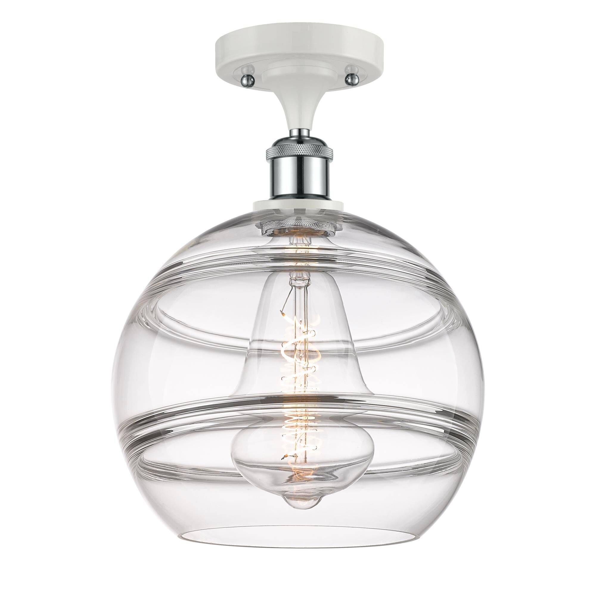 Shown in White Polished Chrome finish and Clear glass