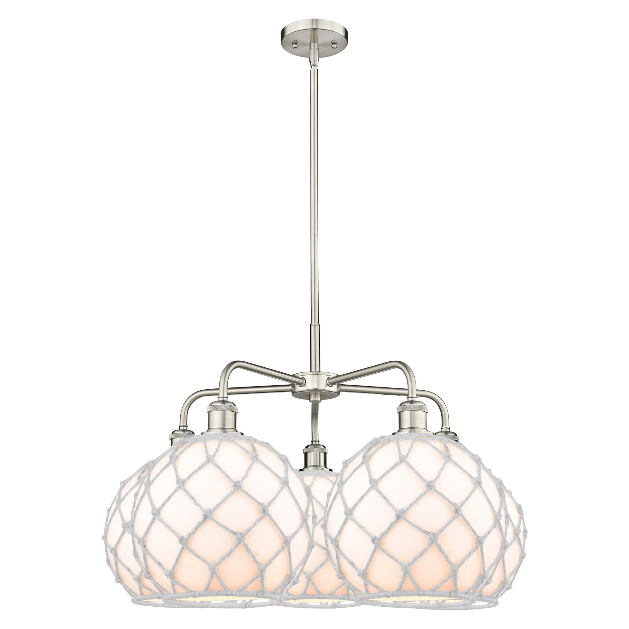 Shown in Satin Nickel finish and White with White Rope glass