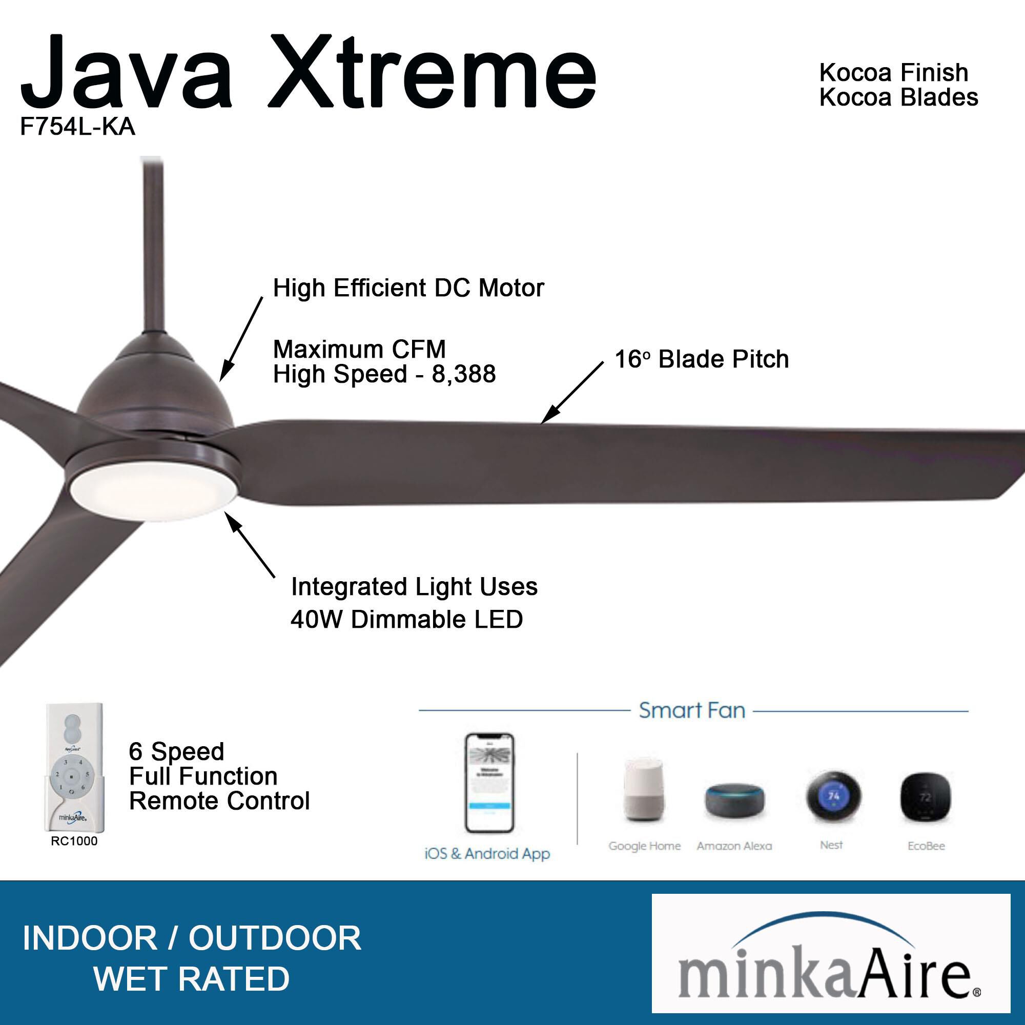 Java Outdoor Rated 84 Inch Ceiling Fan with Light Kit by Minka Aire