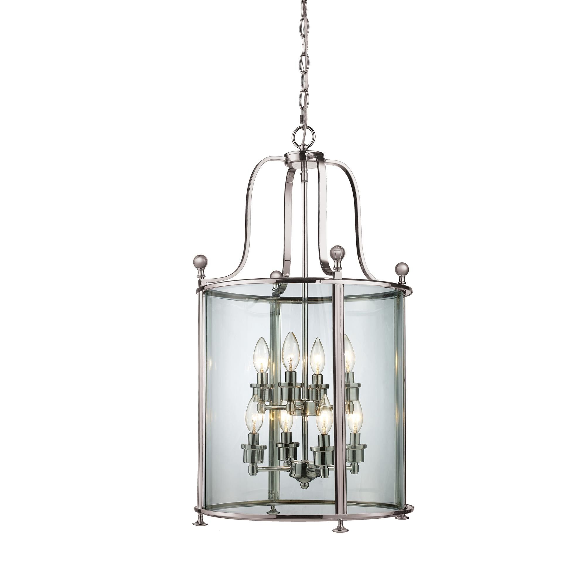 Shown in Brushed Nickel finish and Glass shade