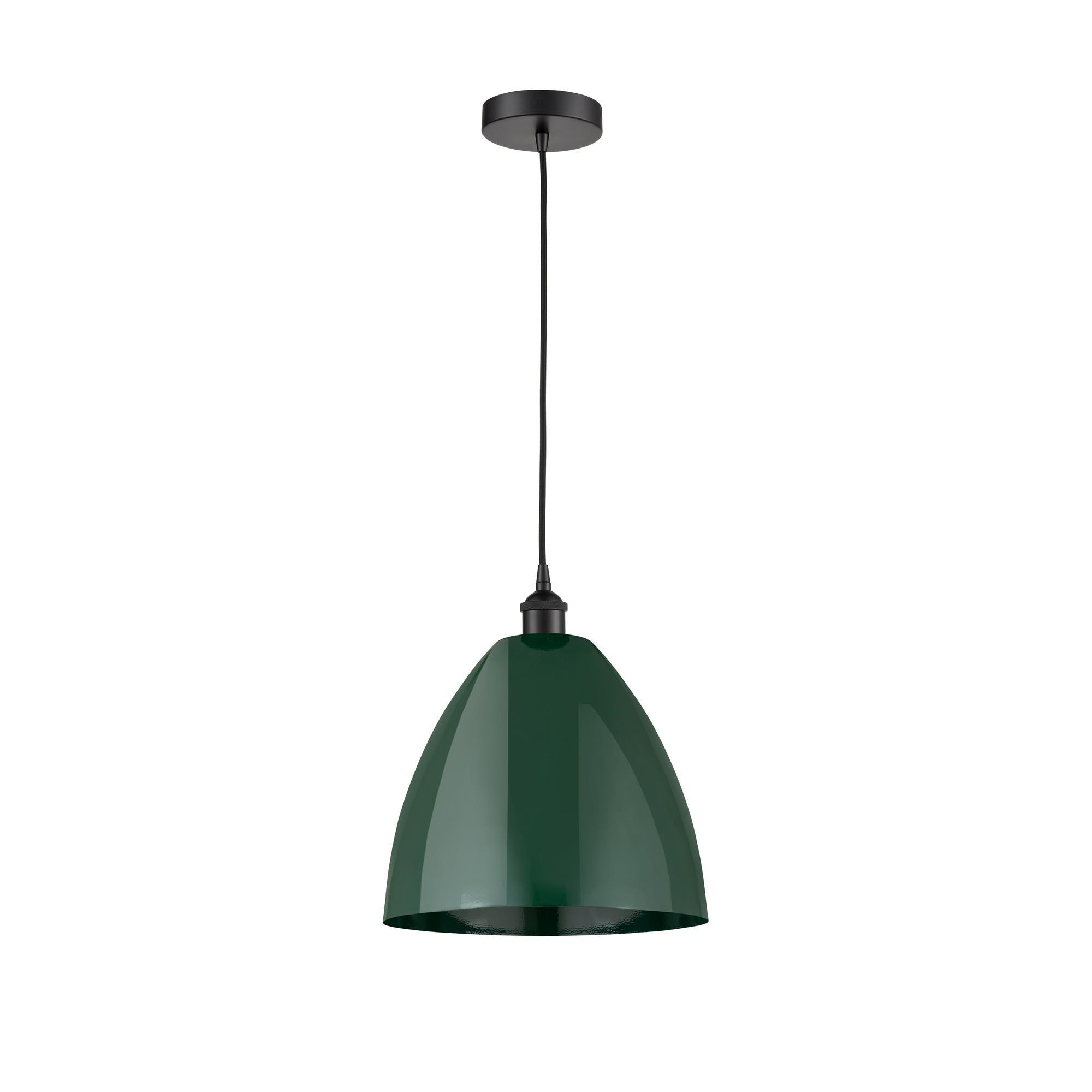 Shown in Matte Black finish and Green Dome shade