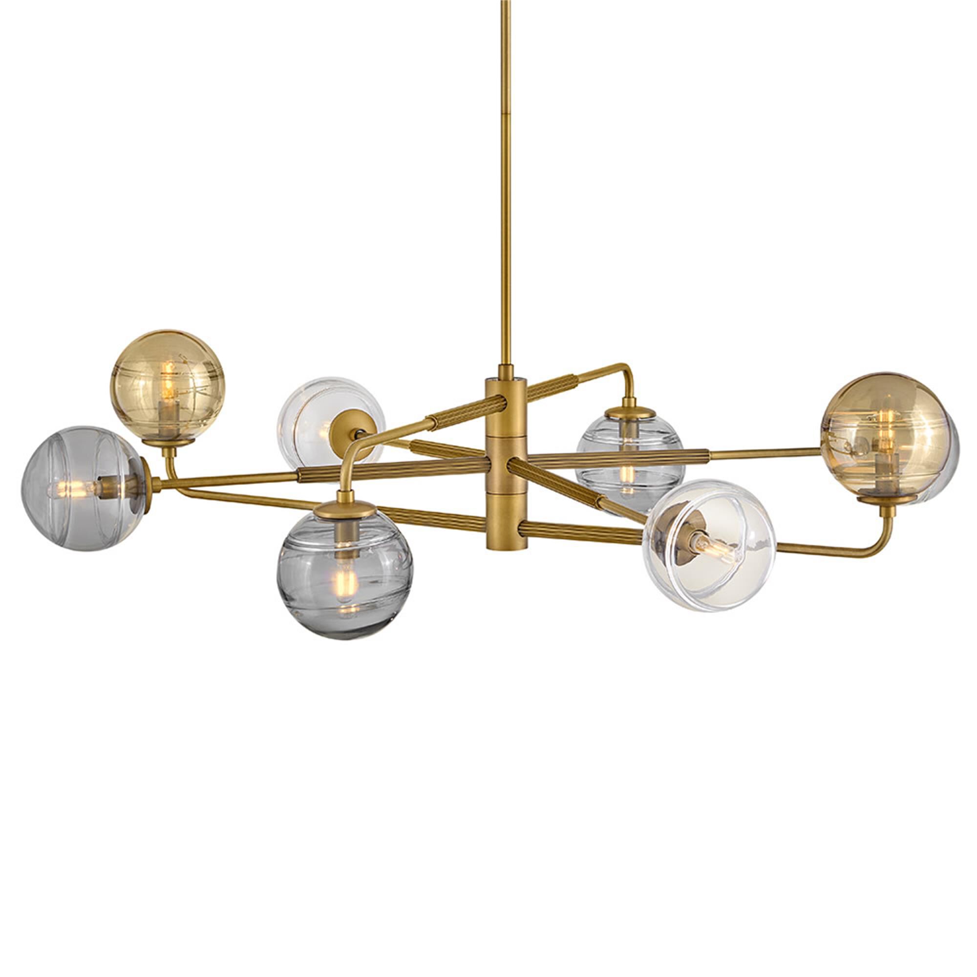 Shown in Heritage Brass finish and Multi-Colored Swirl glass