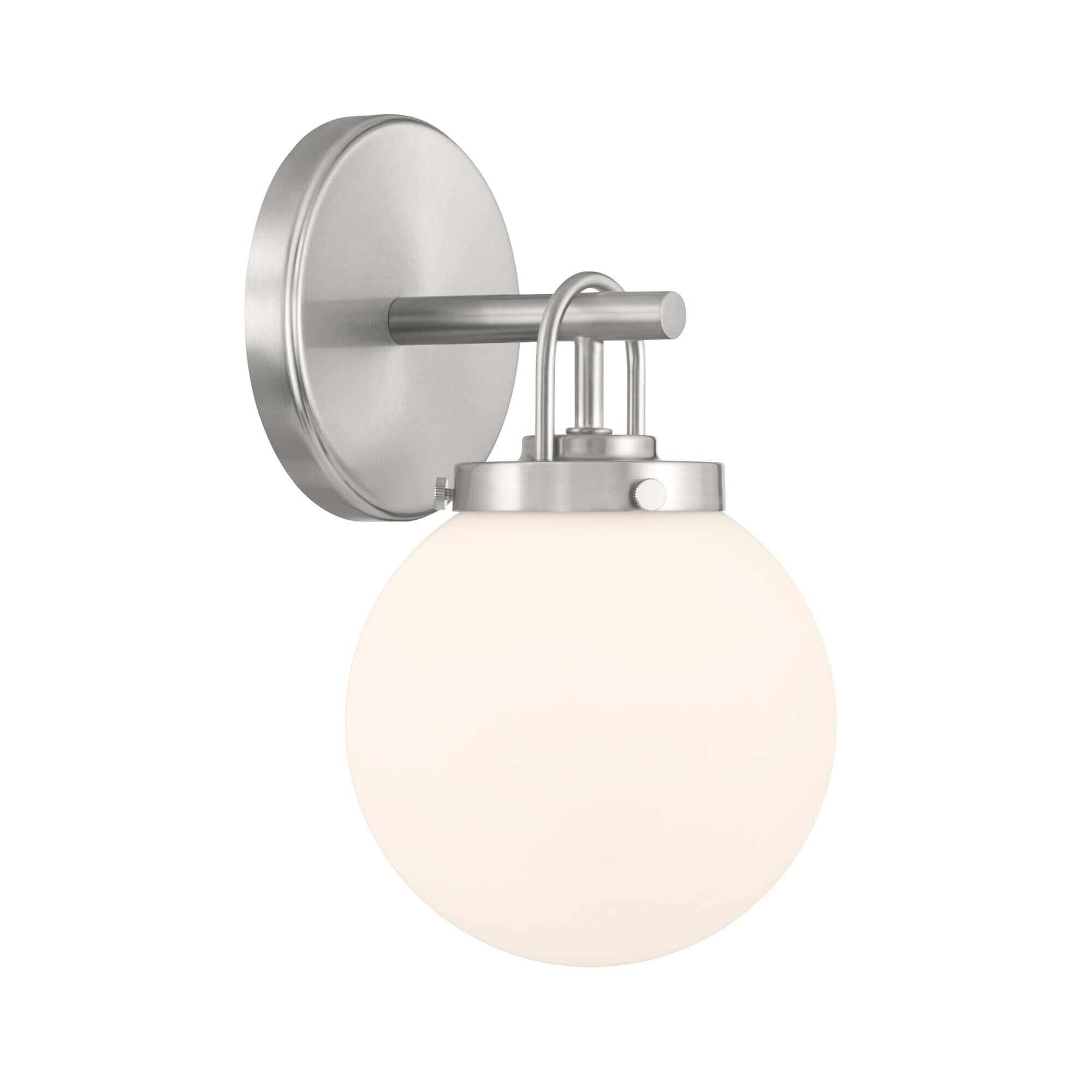 Shown in Brushed Nickel finish and Etched White glass