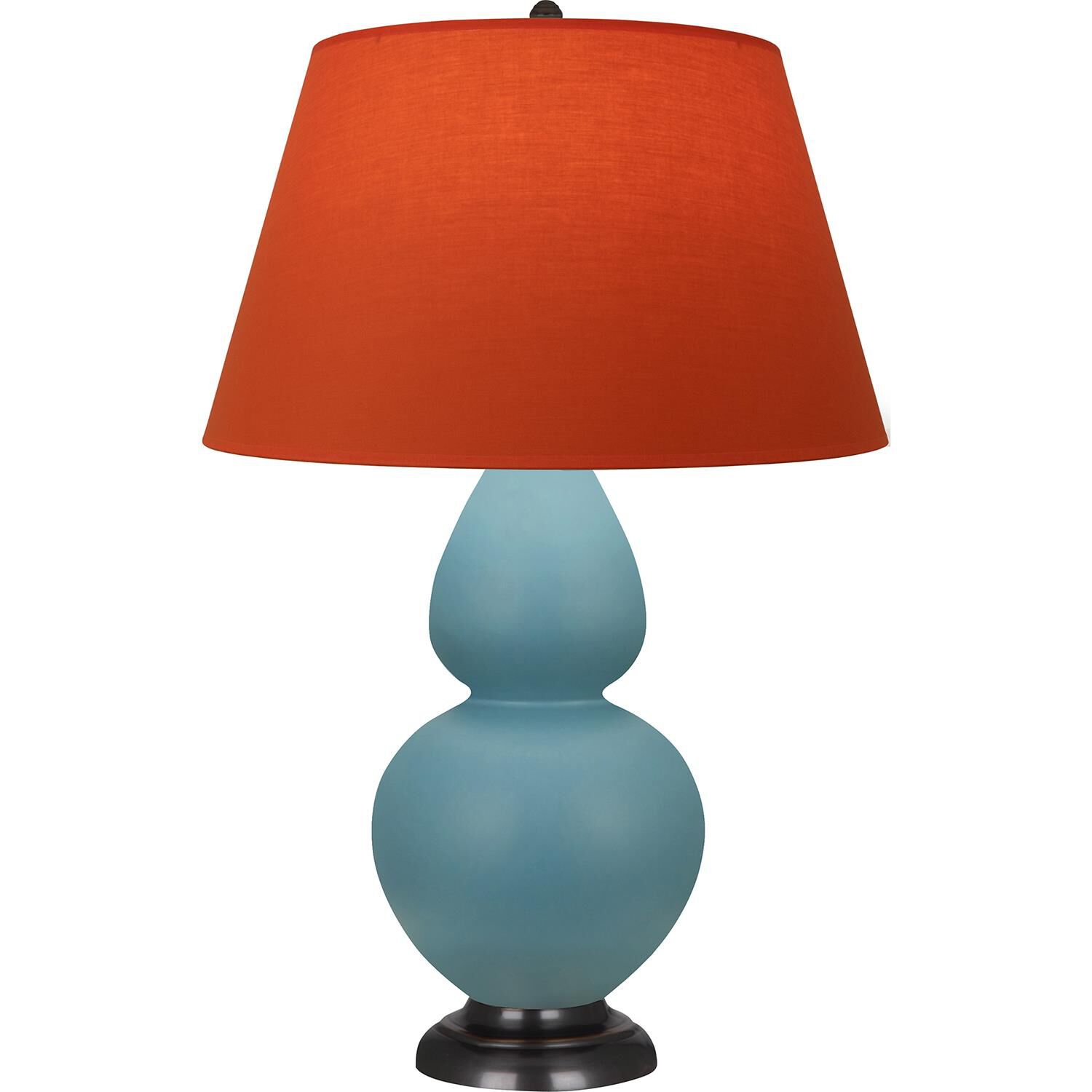 Shown in Matte Steel Blue finish and Tangerine and Taupe Lining shade and Deep Patina Bronze accent