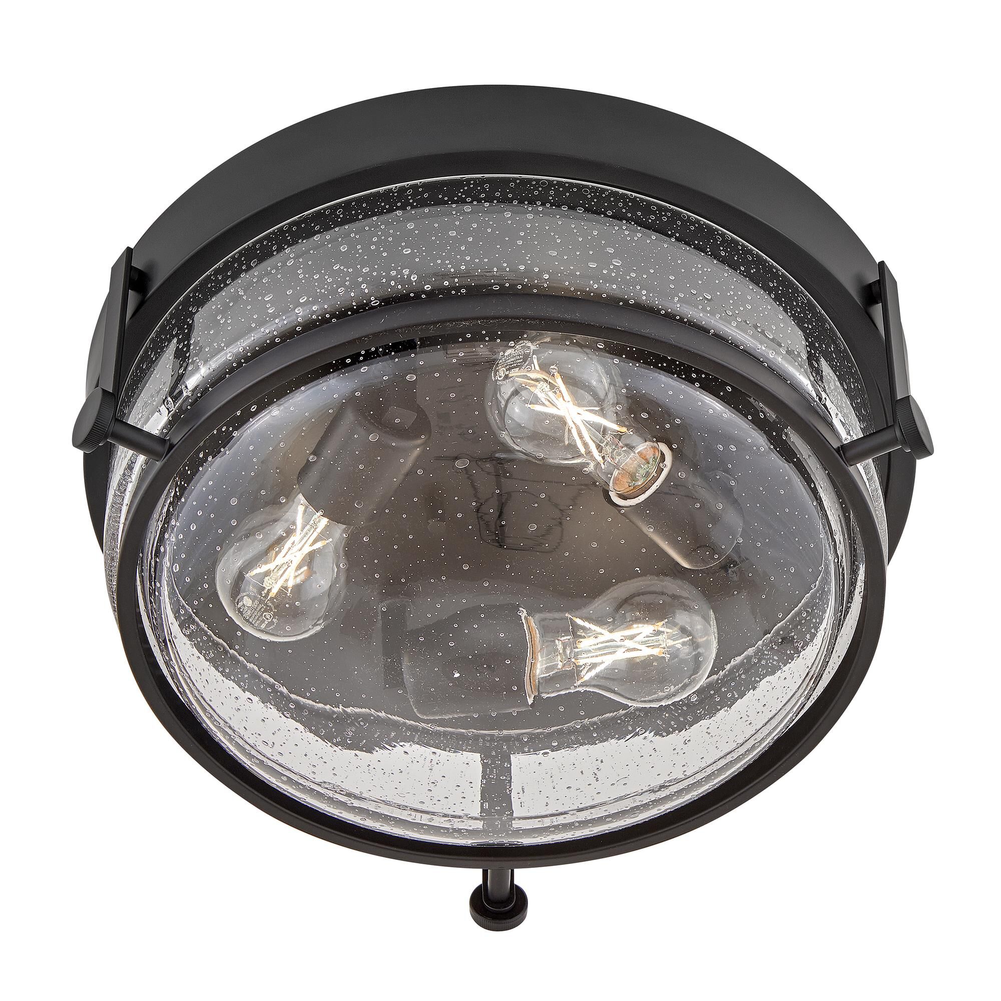 Shown in Black finish and Clear Seedy glass