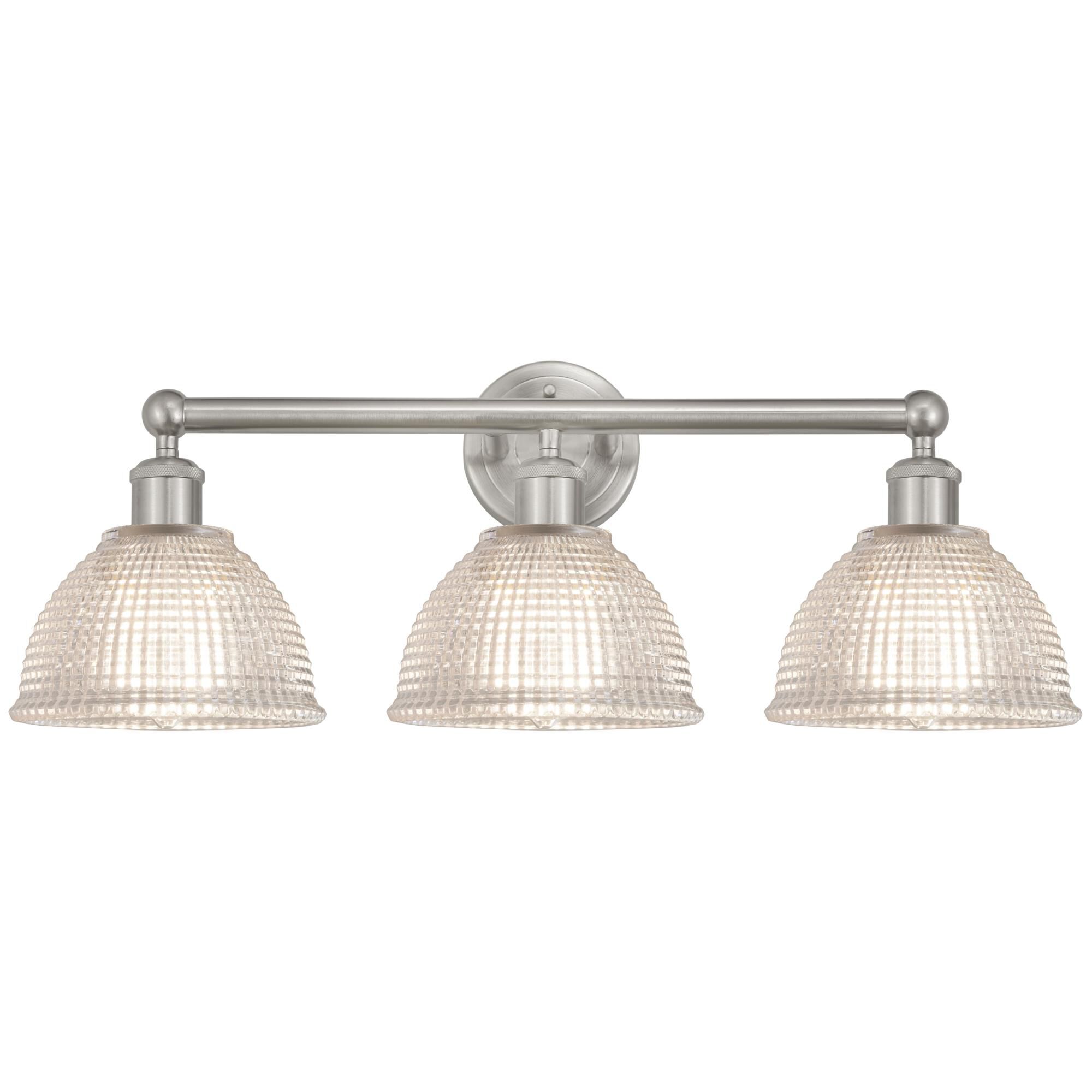 Shown in Brushed Satin Nickel finish and Clear glass