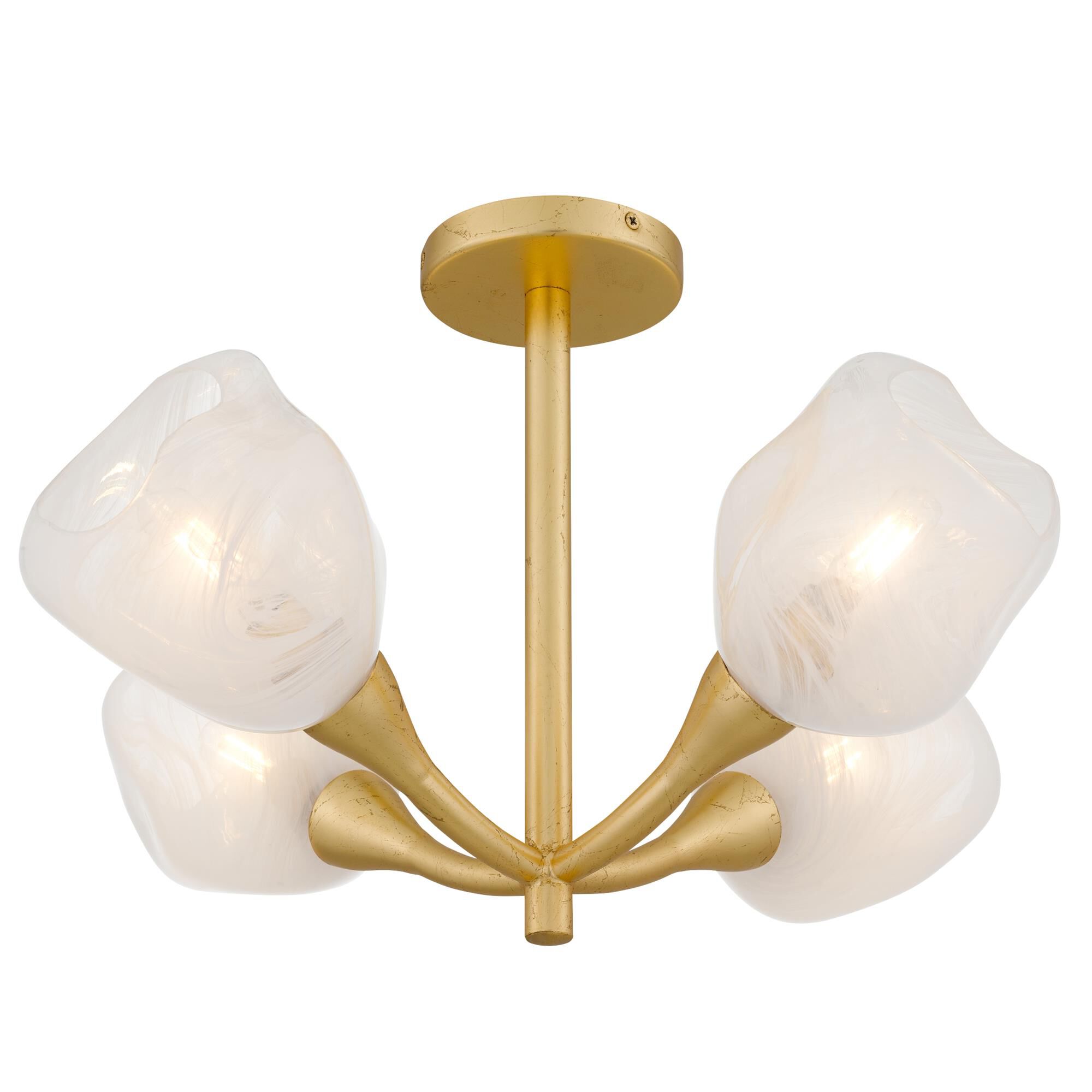 Shown in Gold Leaf finish and Clear Alabaster Glass shade
