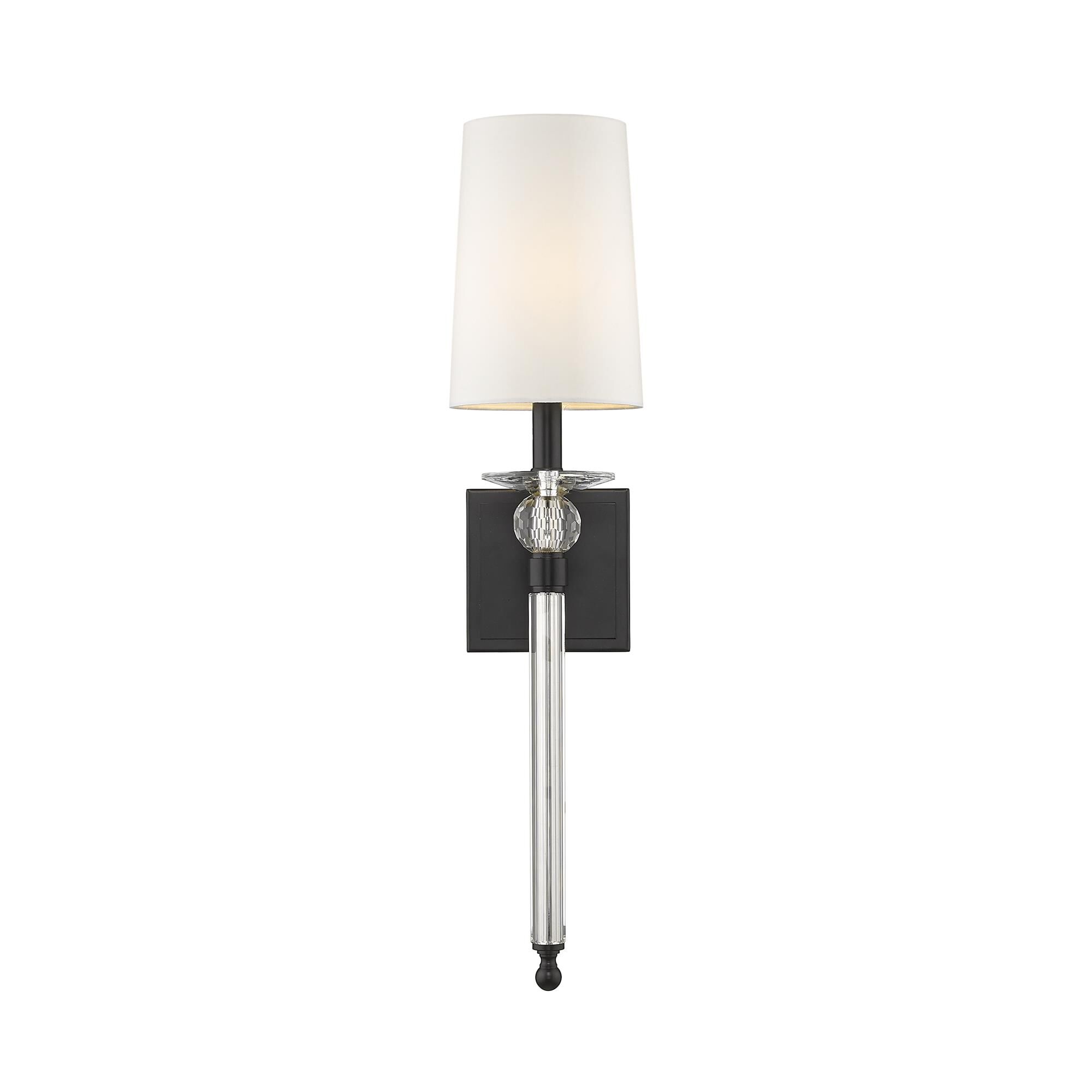 Shown in Matte Black finish and Fabric glass and Fabric shade