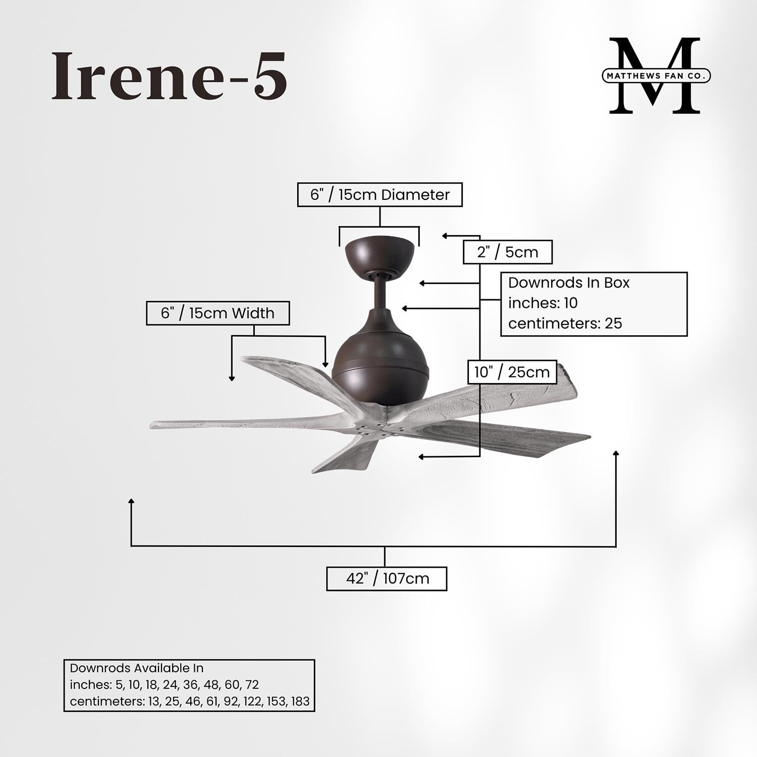 Irene 42 Inch 5 Blade Ceiling Fan by Matthews Fan Company