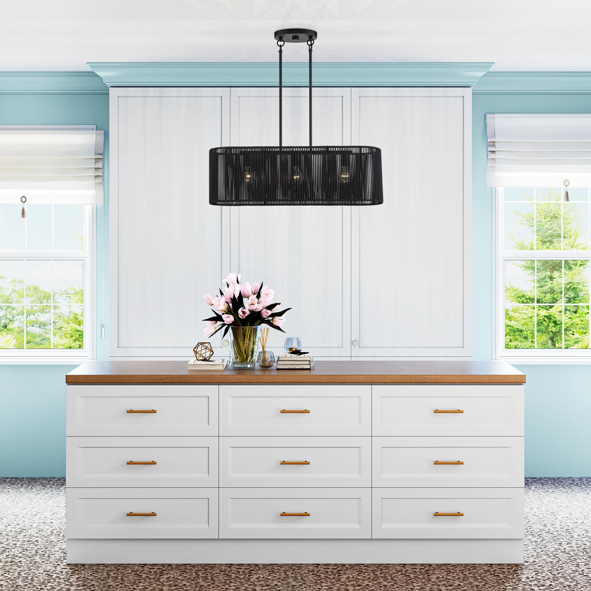 Shown in Black finish and Hand-Woven Parisian Night Color Polyester Rope shade