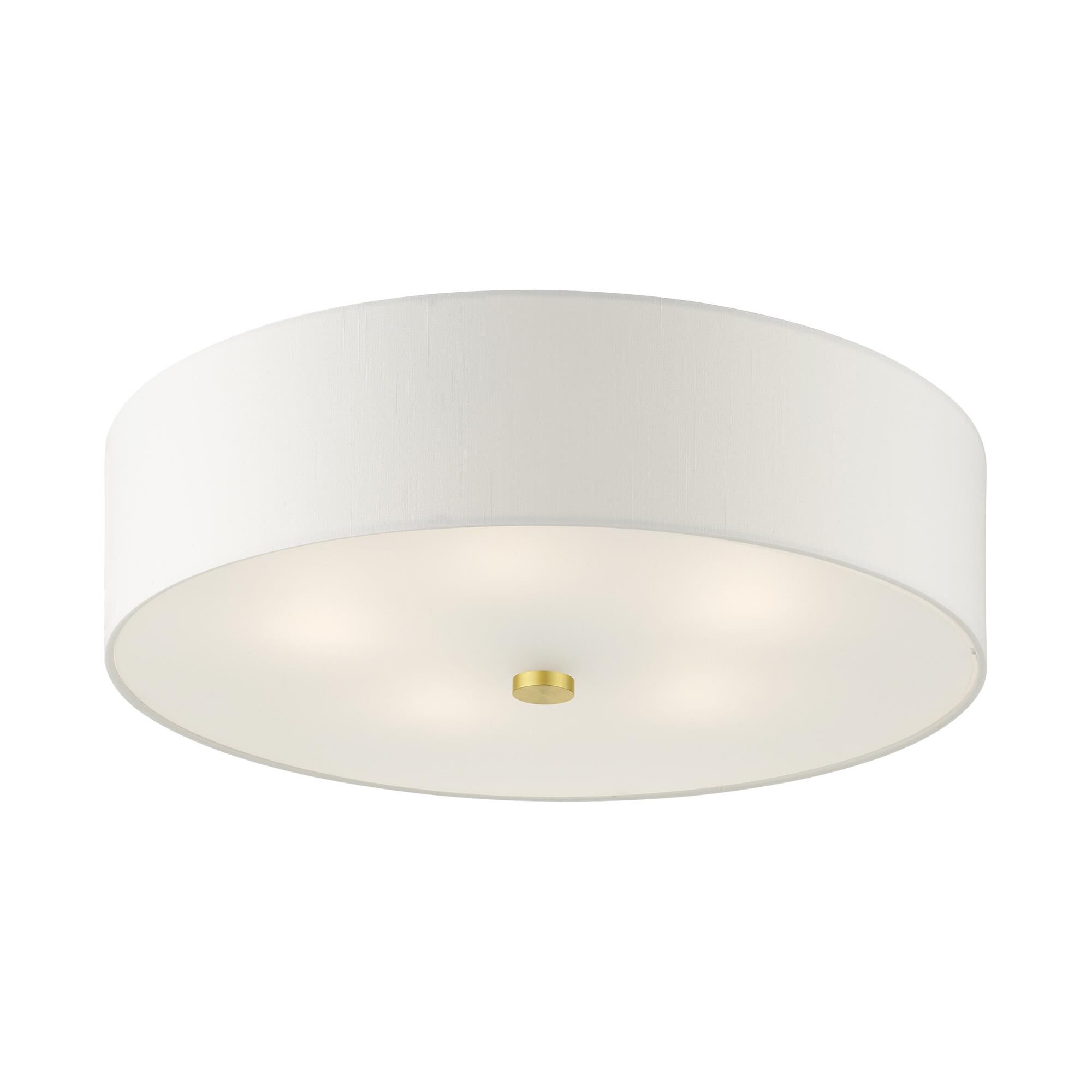 Shown in Satin Brass finish and Hand Crafted Hardback  Completely Finished With Off-White Color Fabric Outside and Inside shade