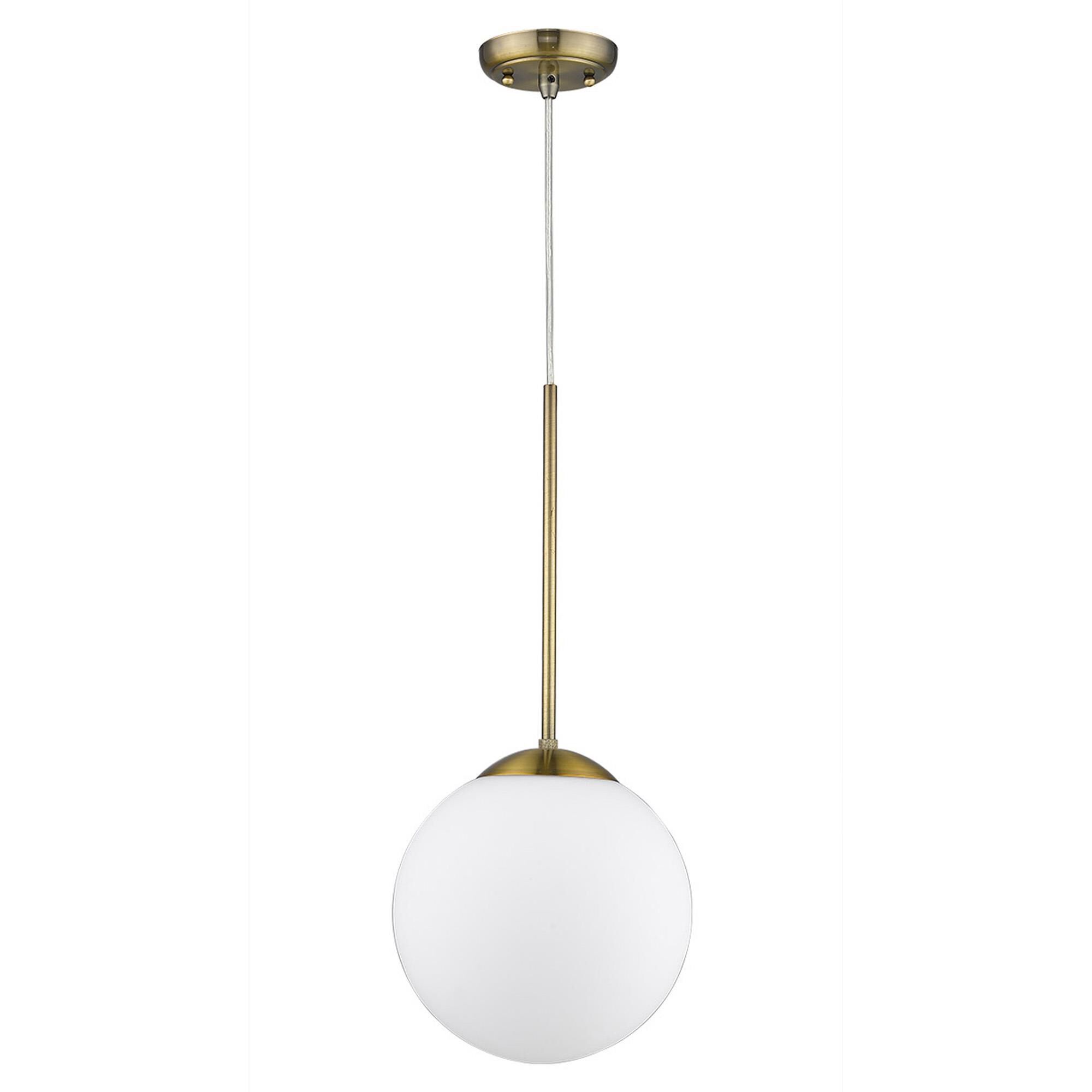 Shown in Antique Brass finish and Opal glass and Opal Glass Globe shade