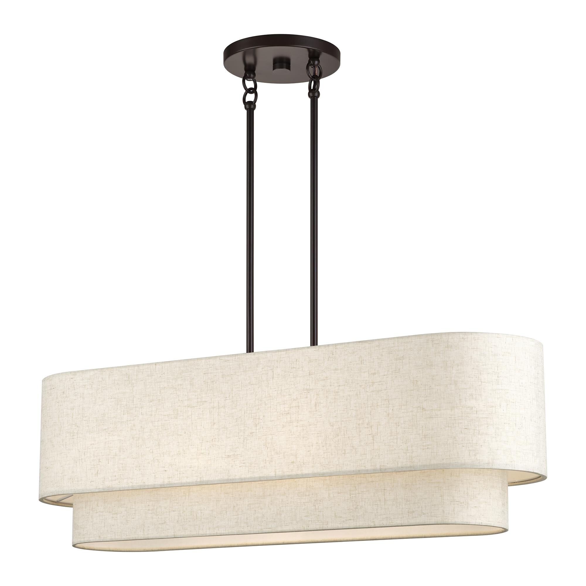 Shown in English Bronze finish and Hand Crafted Oatmeal Color Fabric with White Color Inside shade