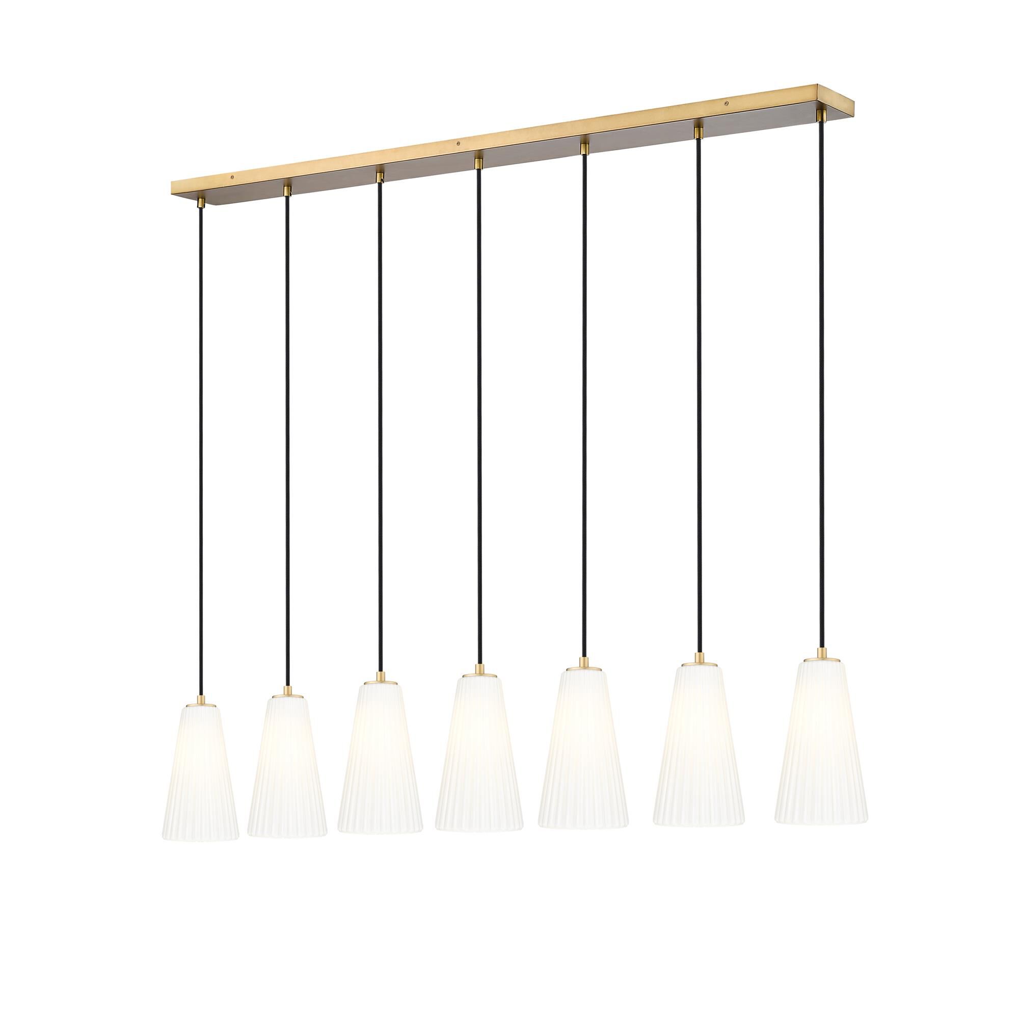 Shown in Modern Gold finish and White glass and White shade
