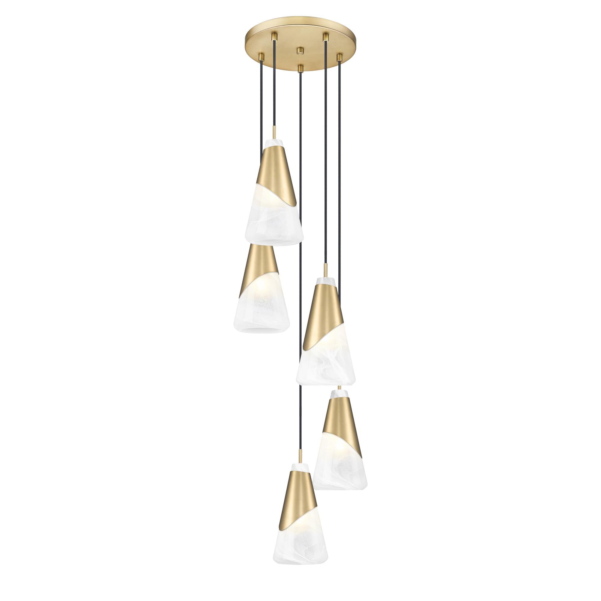 Shown in Modern Gold finish and White Swirl glass and White Swirl shade