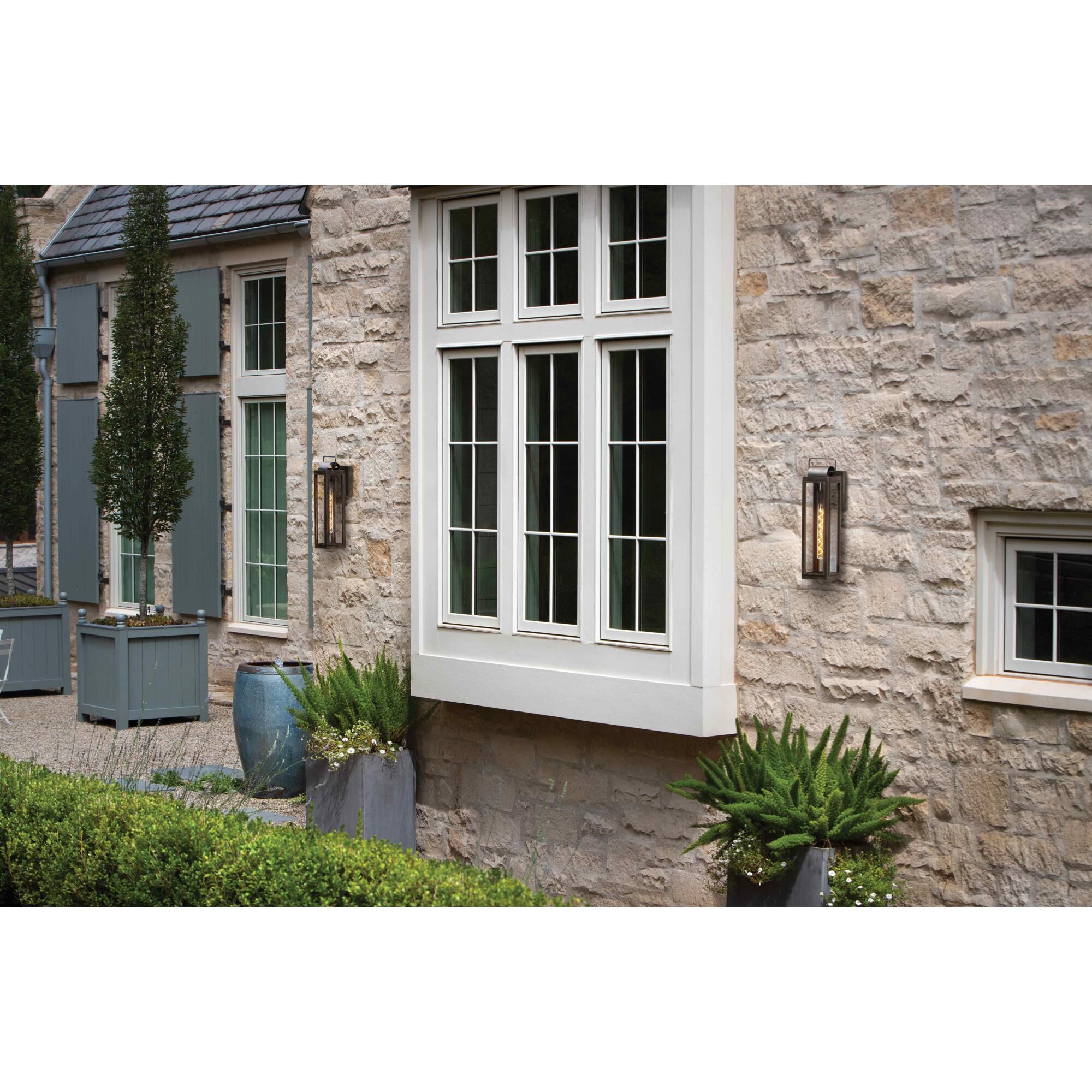 Shown in Black finish and Clear glass and Burnished Bronze accent