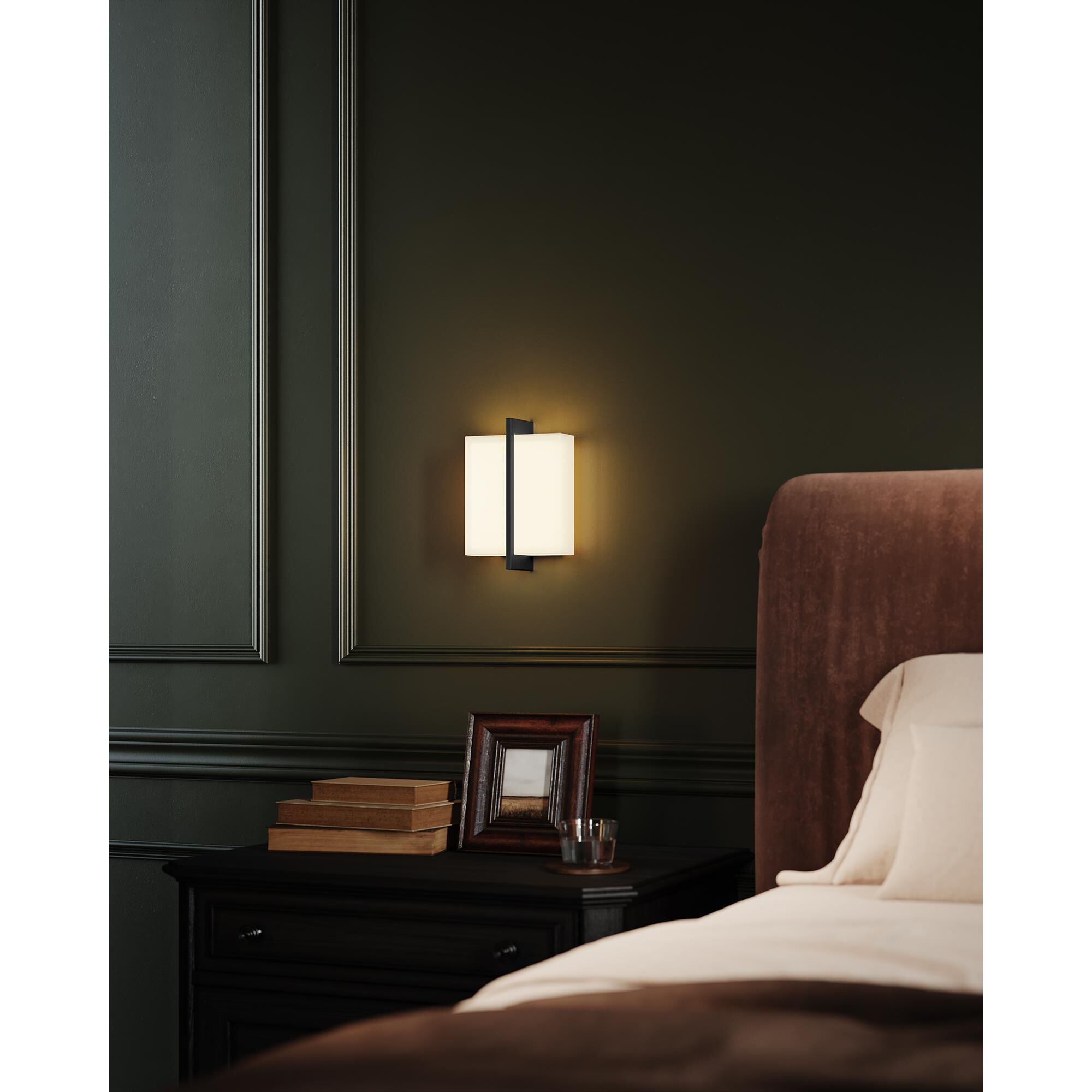 Shown in Black finish and White glass