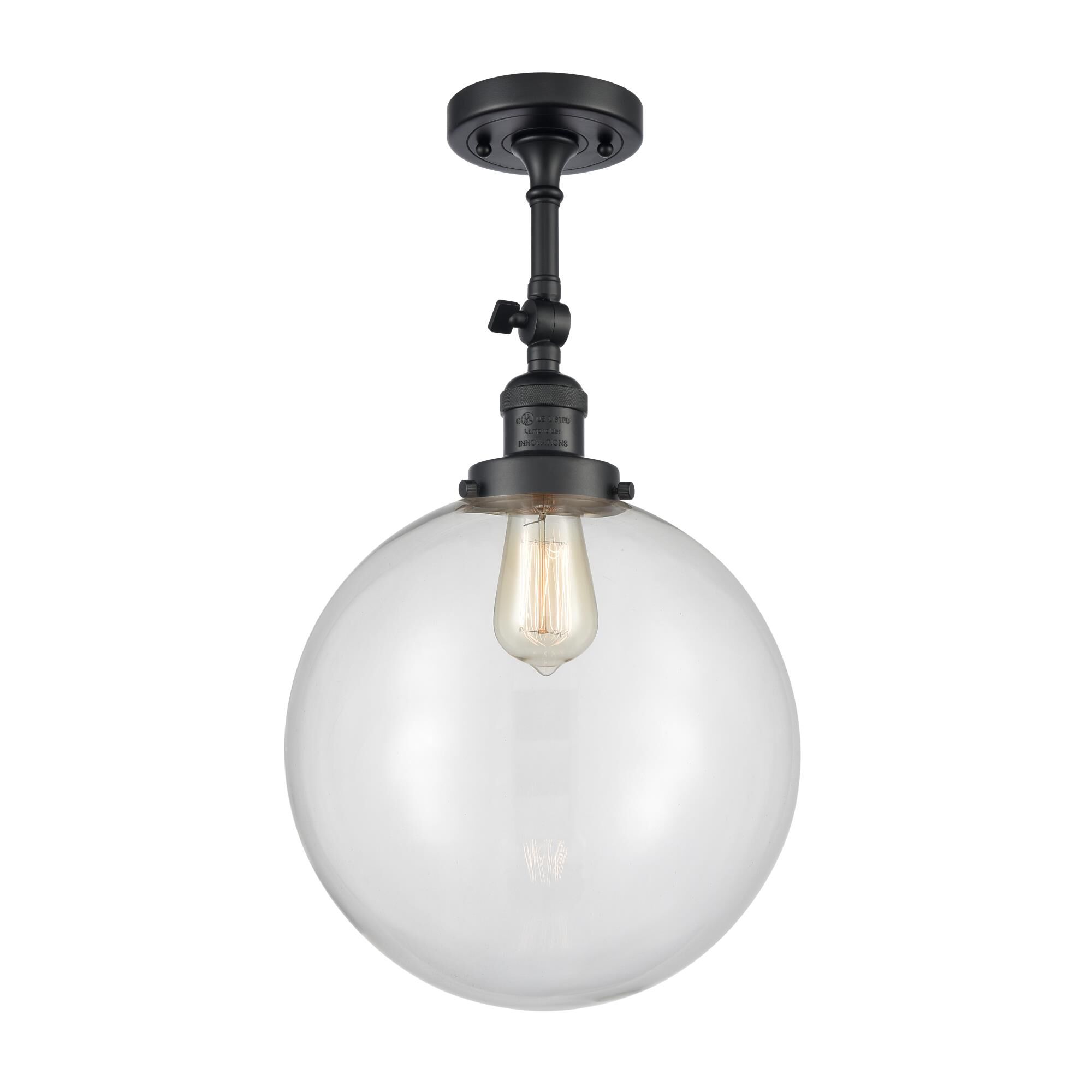 Shown in Matte Black finish and Clear Beacon glass