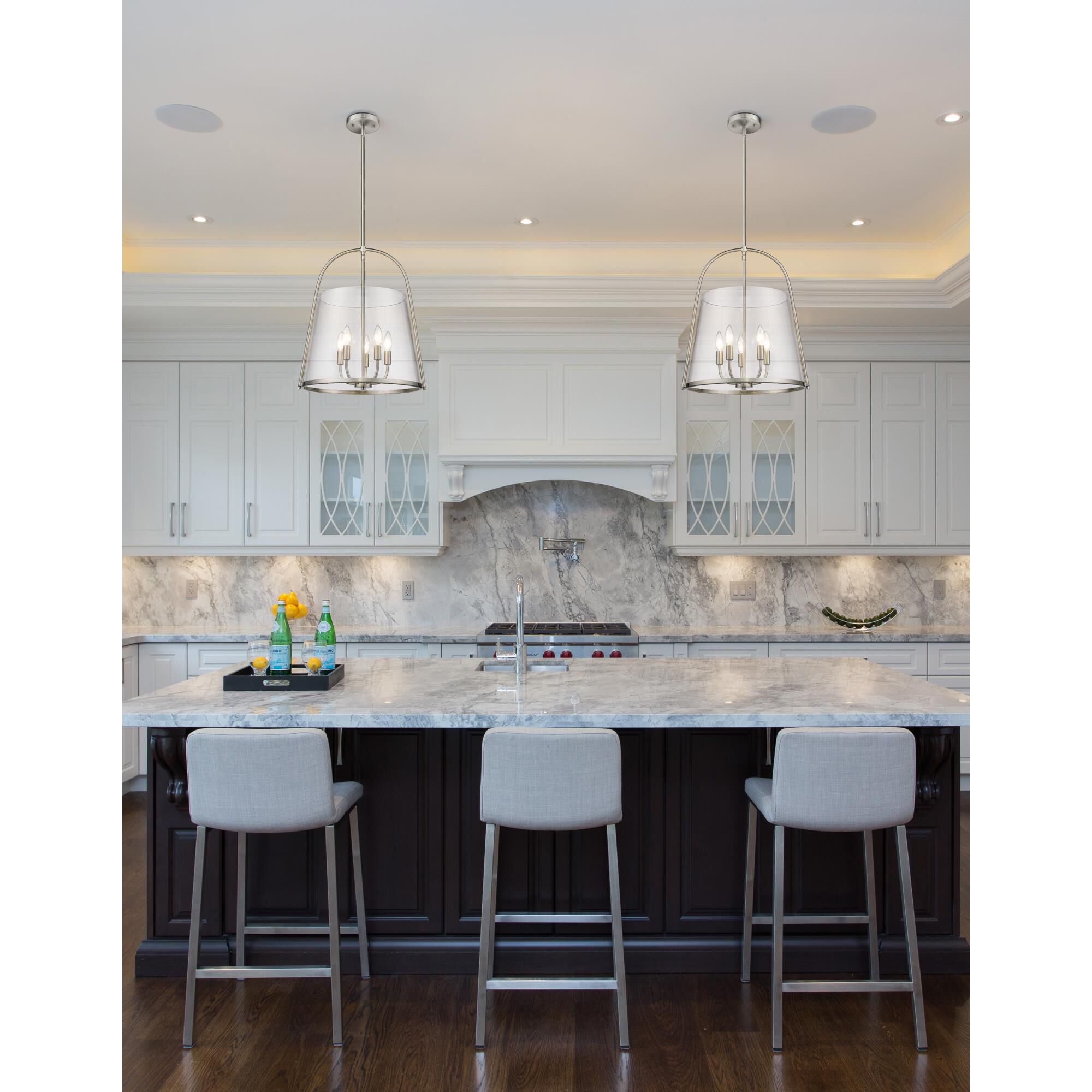 Shown in Brushed Nickel finish and Clear glass