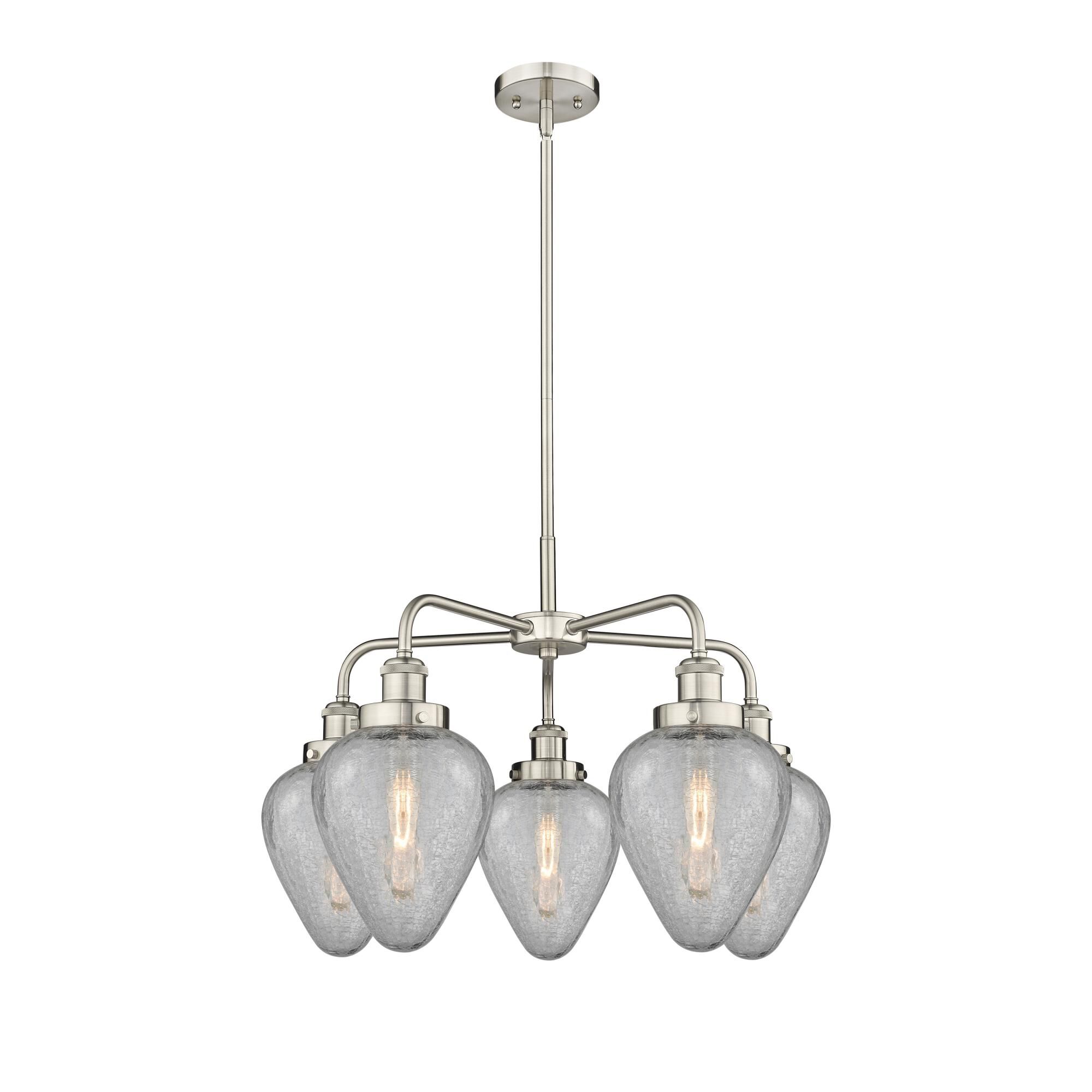 Shown in Satin Nickel finish and Clear Crackled glass