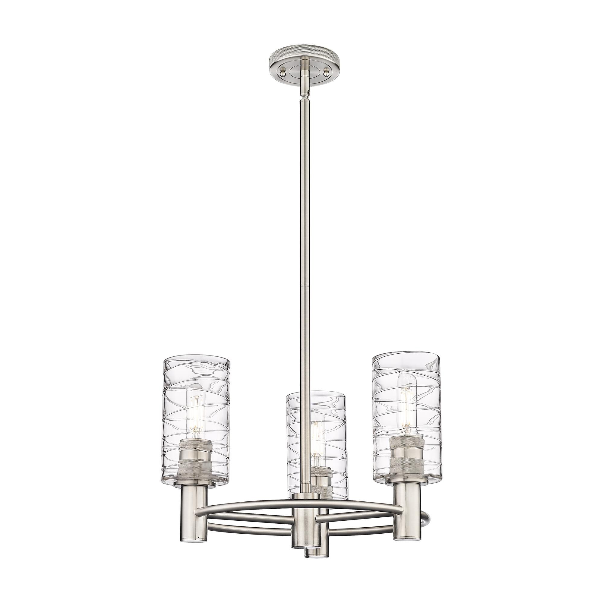 Shown in Satin Nickel finish and Deco Swirl glass and Deco Swirl Glass shade