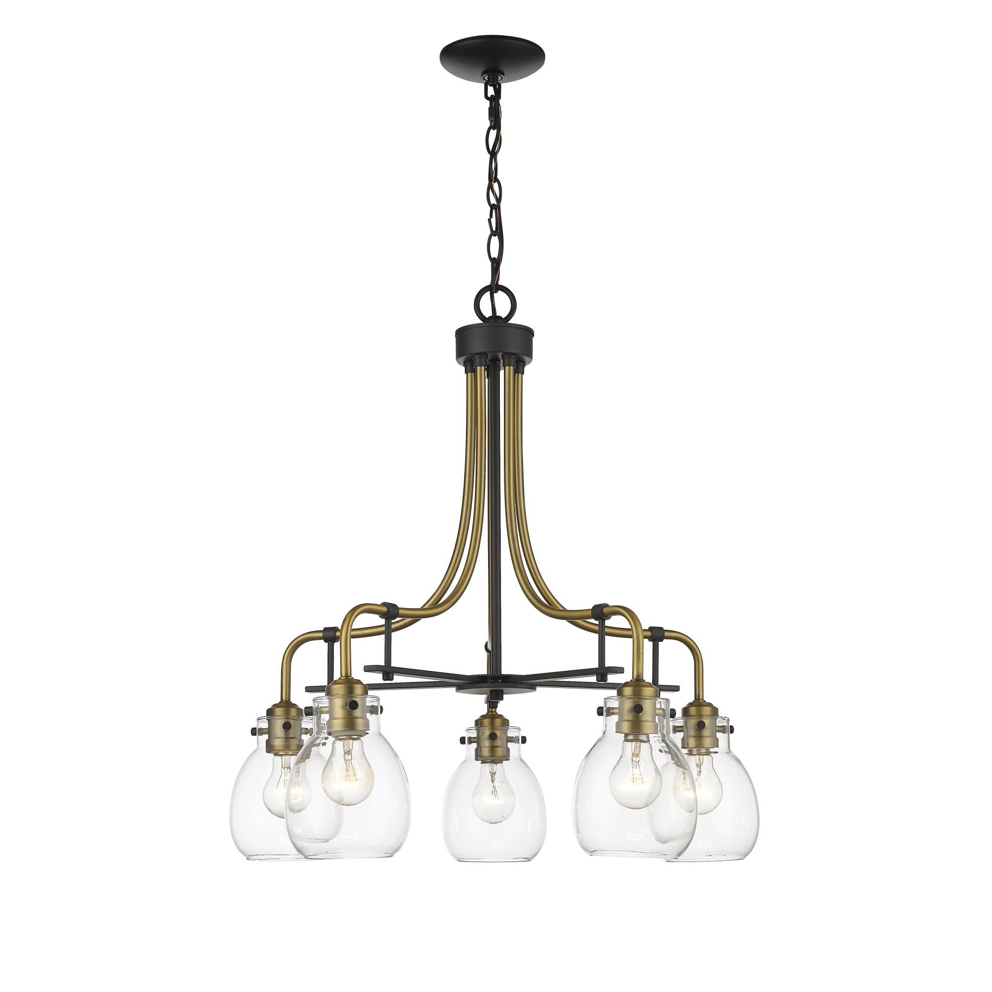Shown in Matte Black + Olde Brass finish and Glass shade