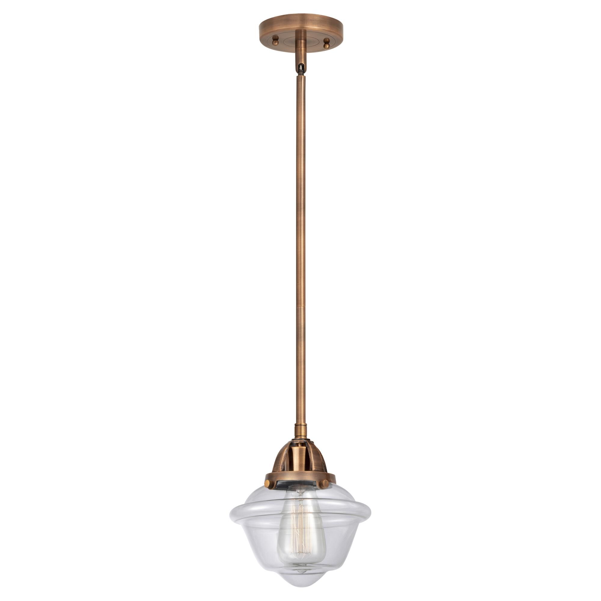Shown in Antique Copper finish and Clear Small Oxford glass and No Shade shade