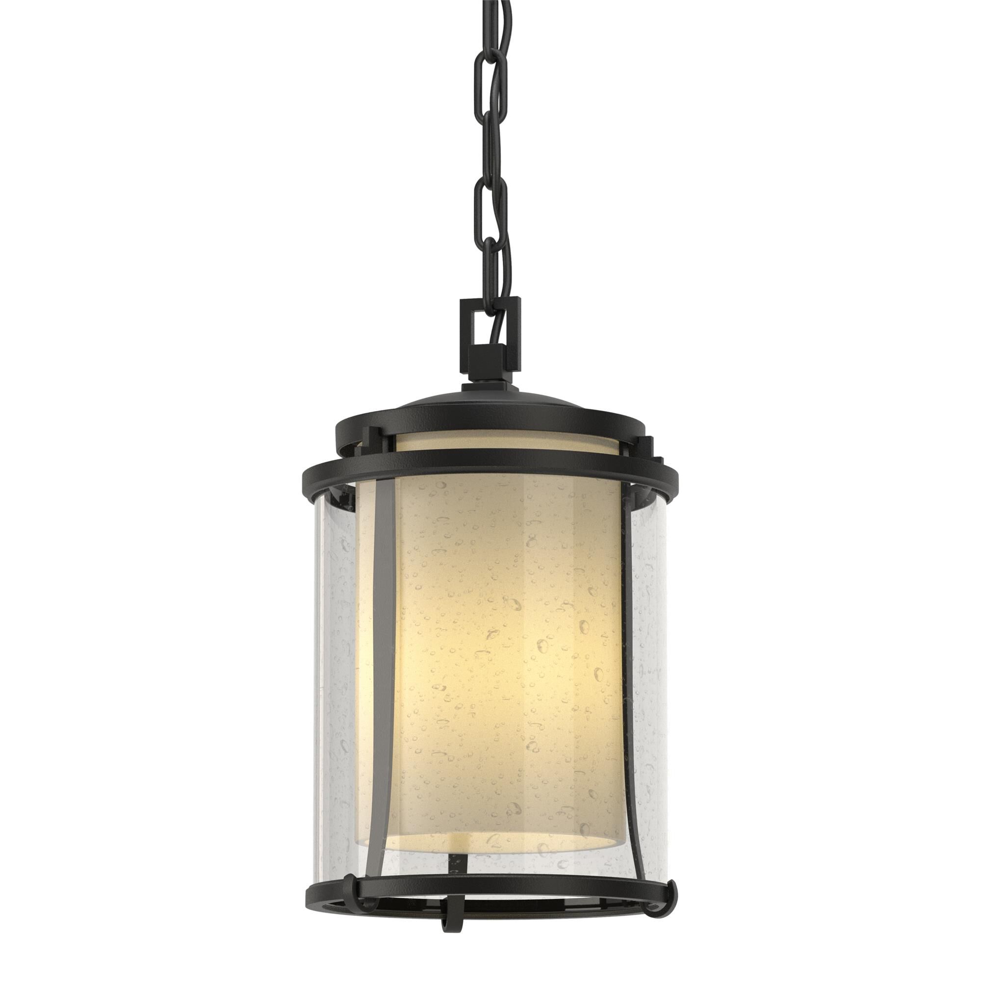 Shown in Black finish and Clear Seeded with Opal glass
