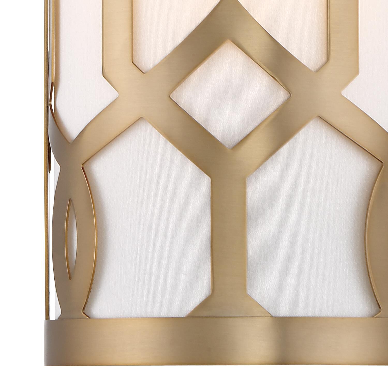 Shown in Aged Brass finish and White Linen glass and White Linen shade