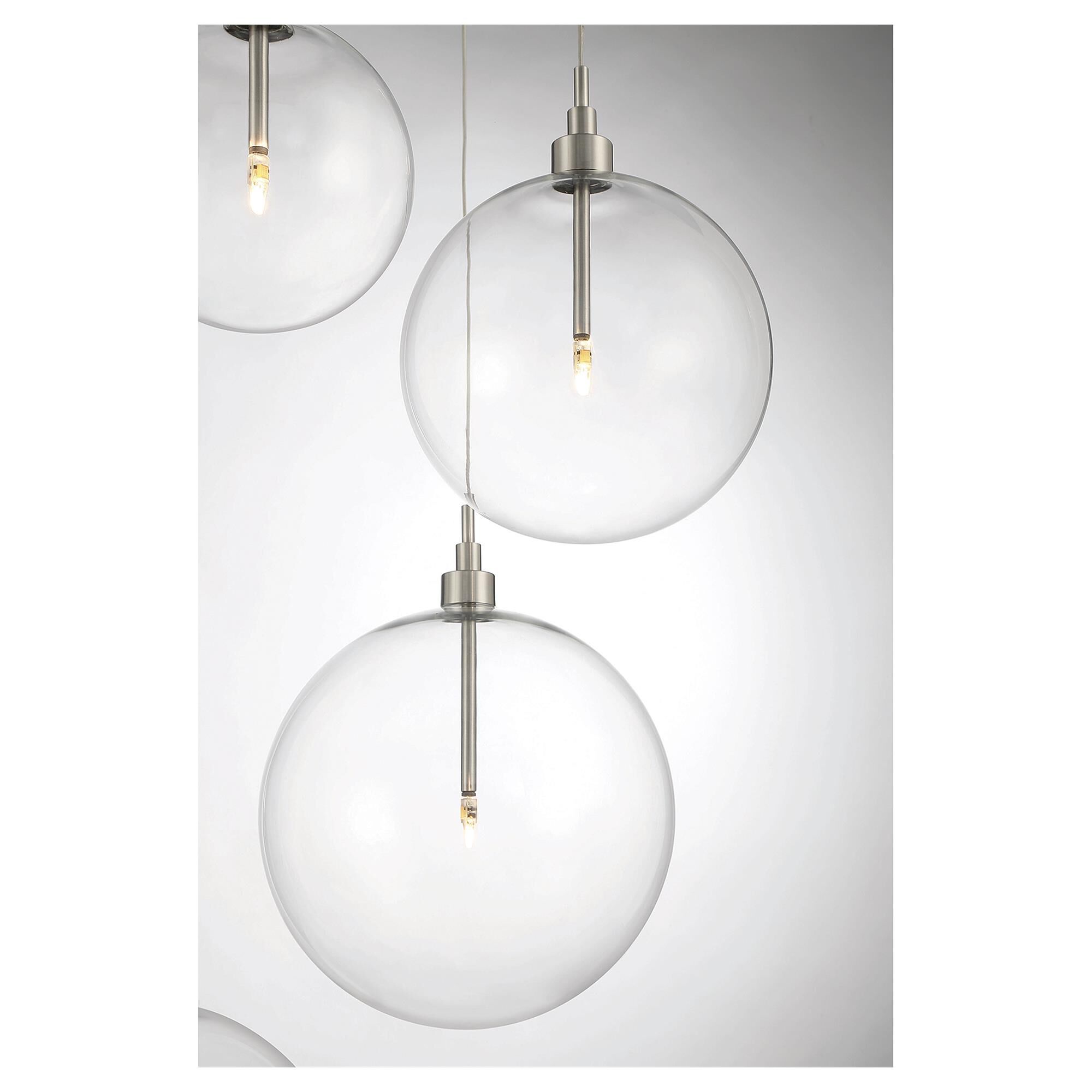 Shown in Brushed Nickel finish and Clear glass