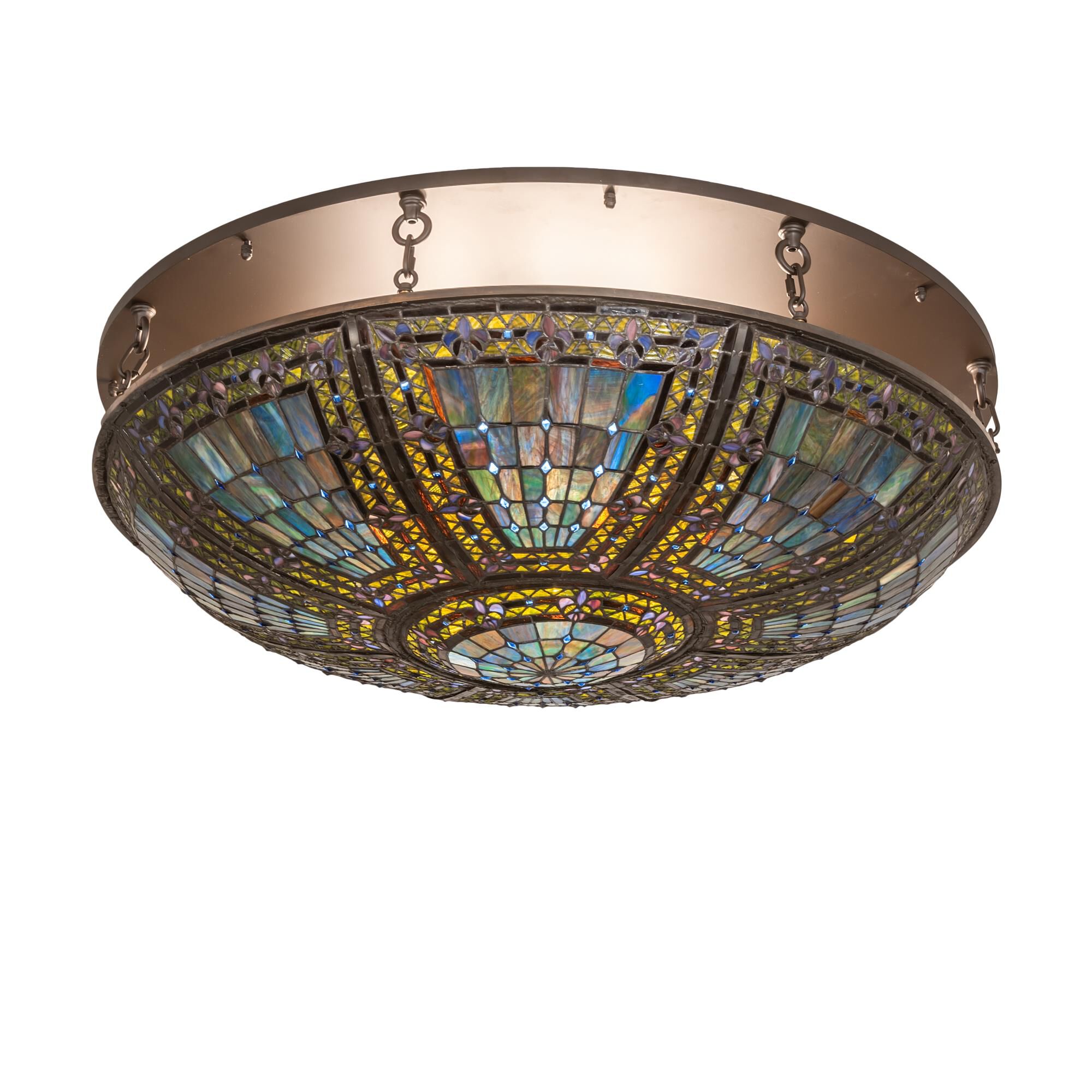 Shown in Oil Rubbed Bronze finish and Green;Blue glass