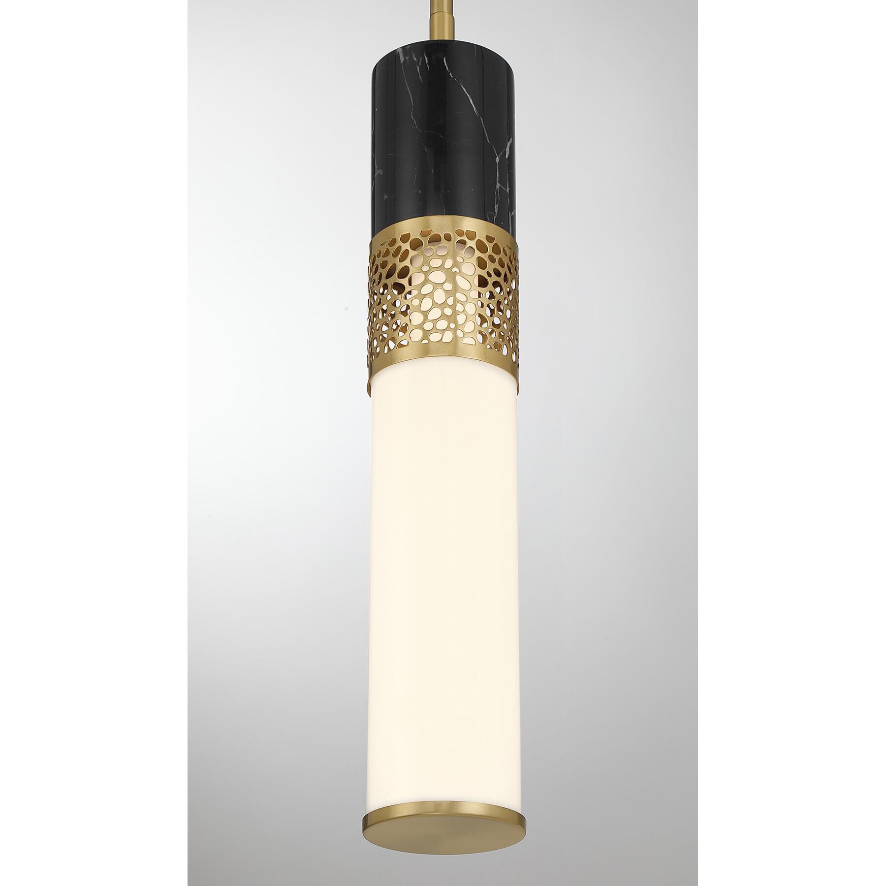 Shown in Warm Brass finish and White Opal glass and Black Marble accent