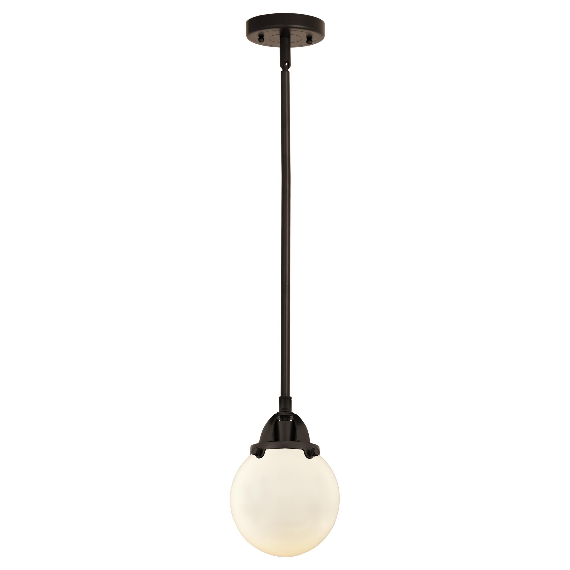 Shown in Oil Rubbed Bronze finish and Matte White Globe glass and No Shade shade