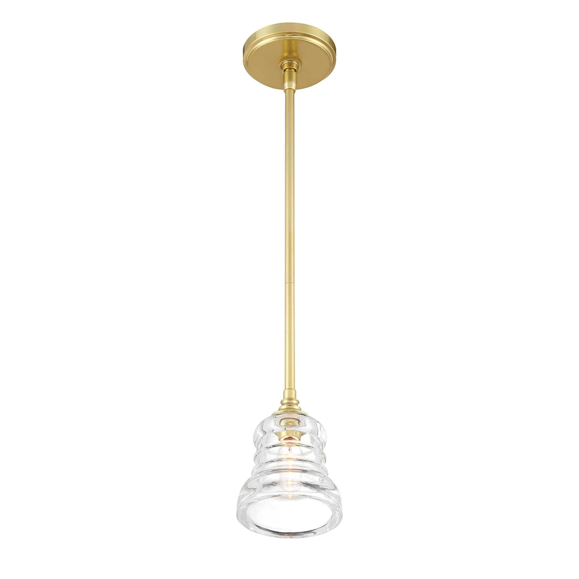 Shown in Aged Brass finish and Clear glass