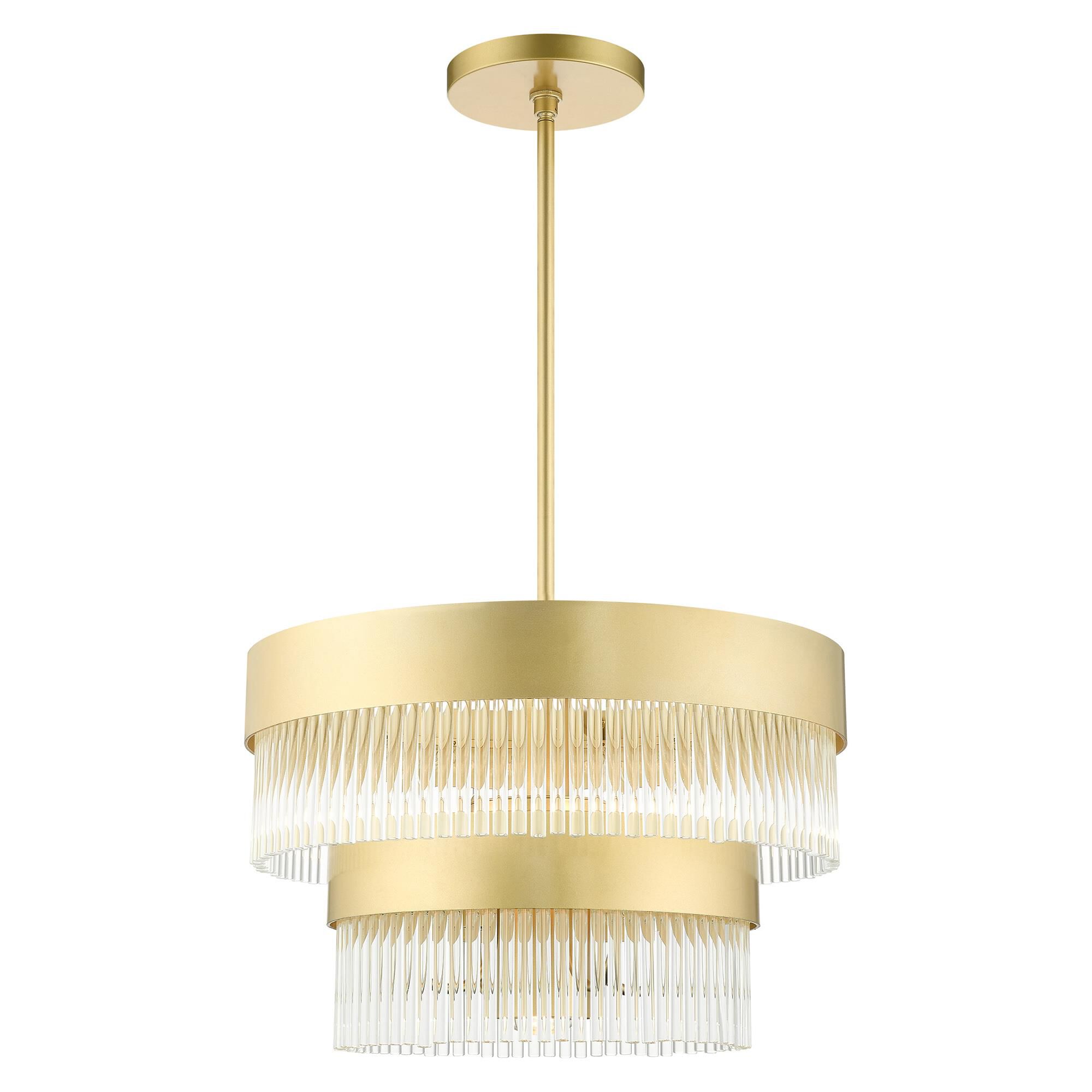 Shown in Soft Gold finish and Soft Gold Drum Shade With Clear Crystal Rods glass and Soft Gold Drum  With Clear Crystal Rods shade