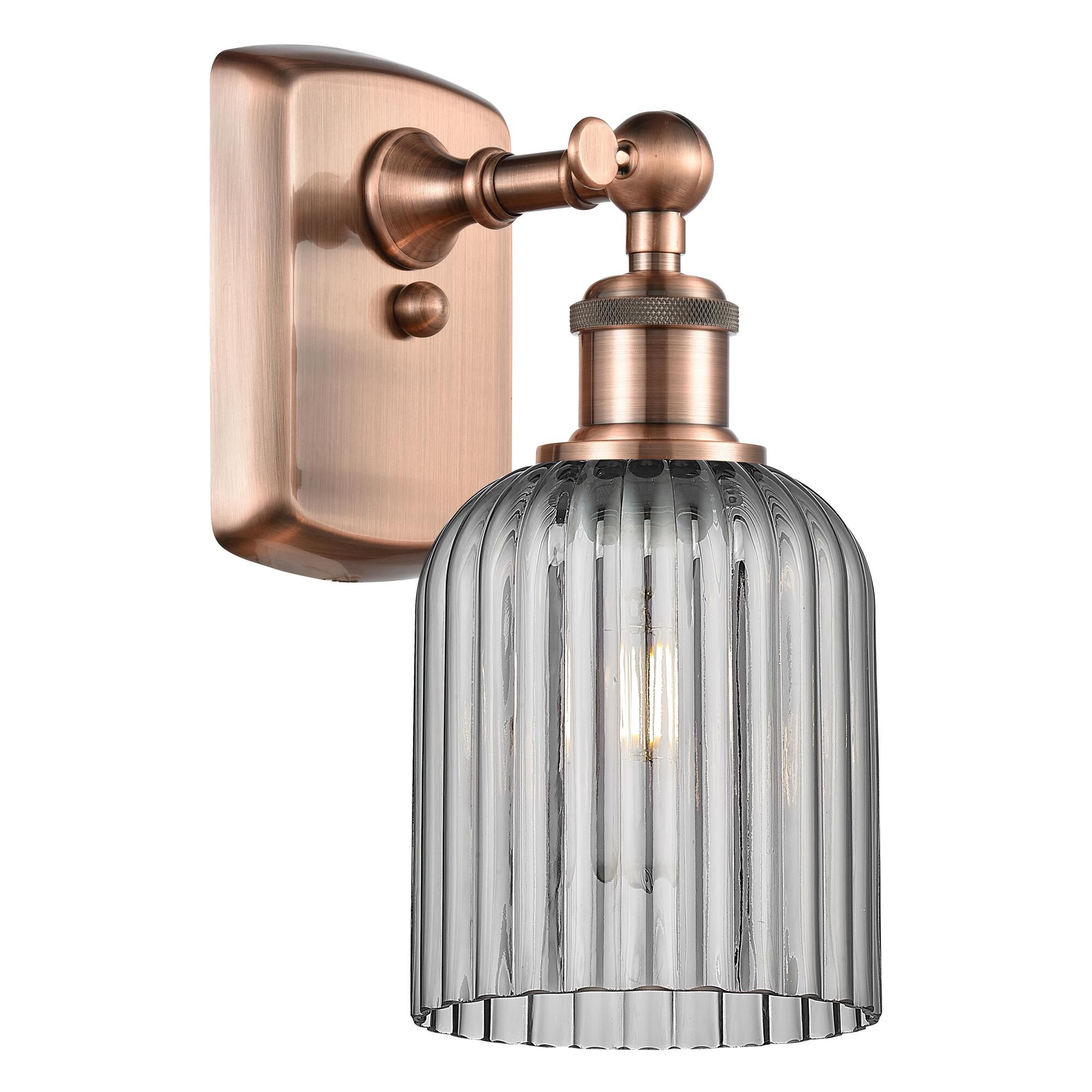 Shown in Antique Copper finish and Light Smoke shade