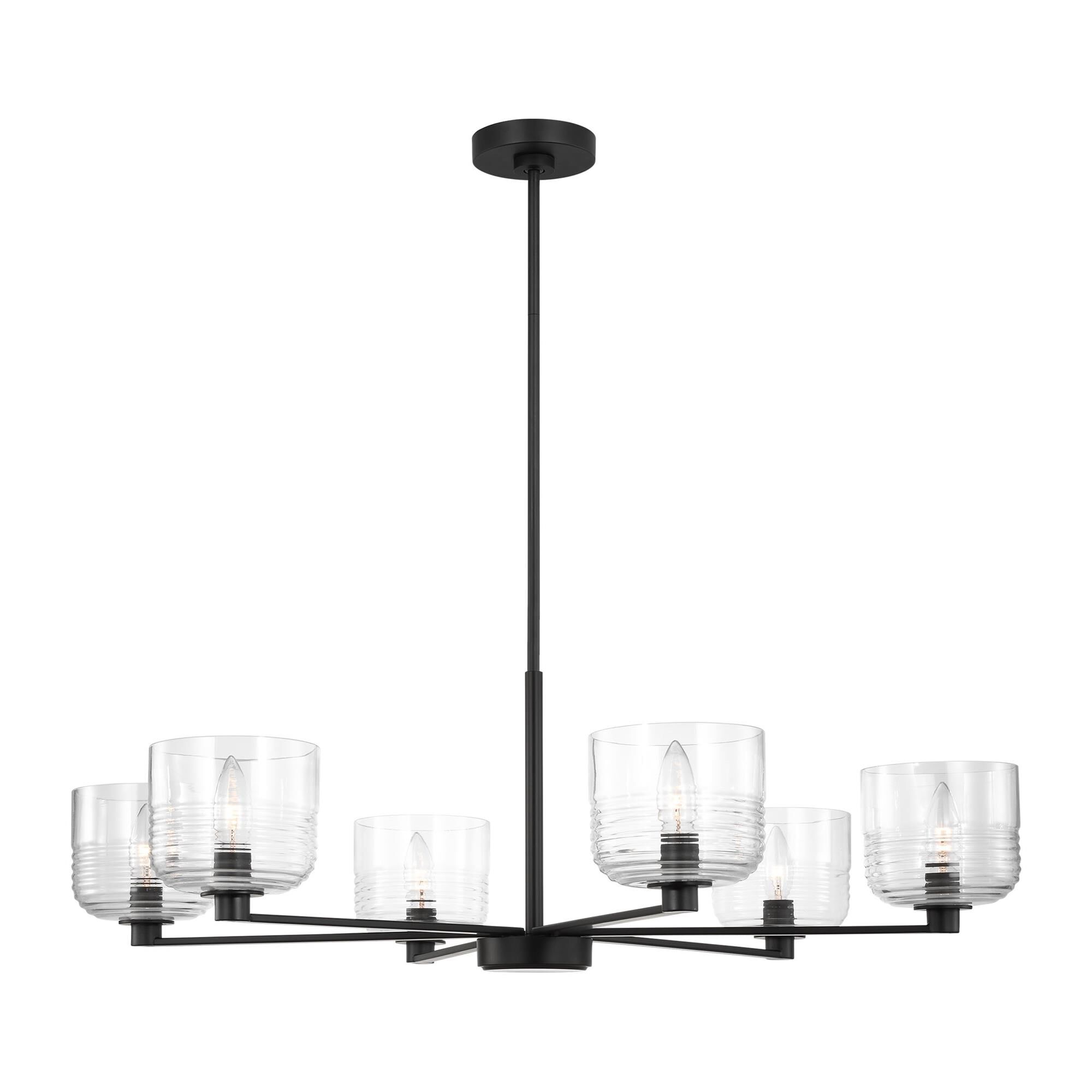 Shown in Midnight Black finish and Clear Ribbed glass